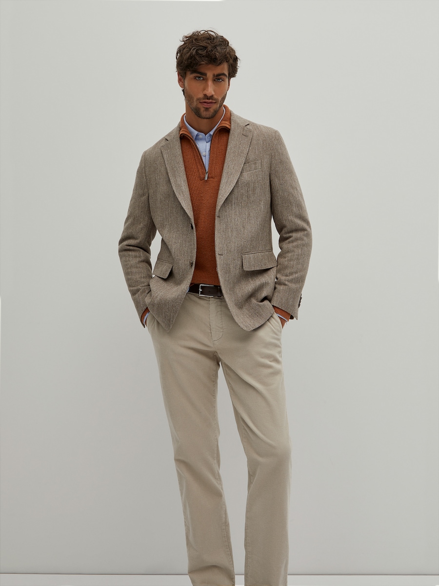 Blazer regular fit com padrão espinhado Castanho-1