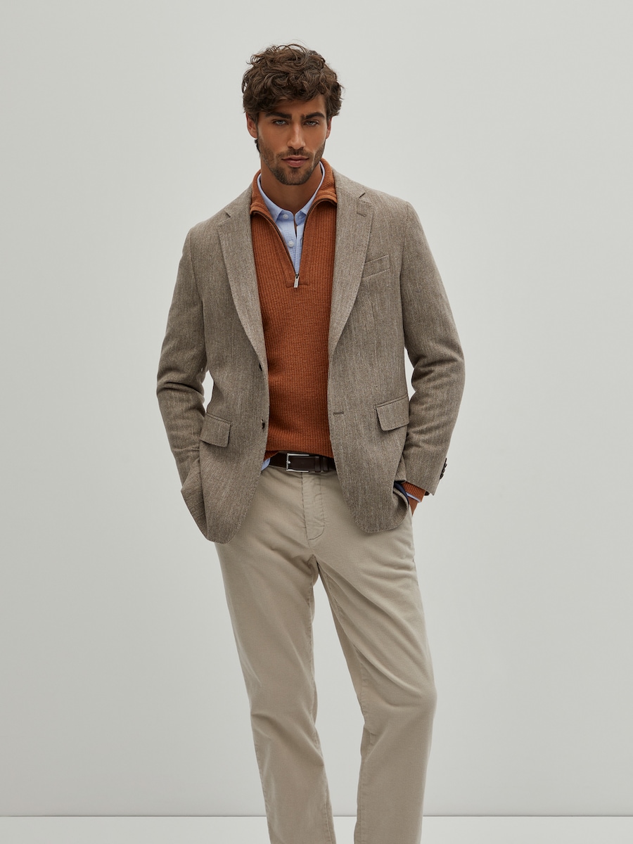 Blazer regular fit com padrão espinhado Castanho-3