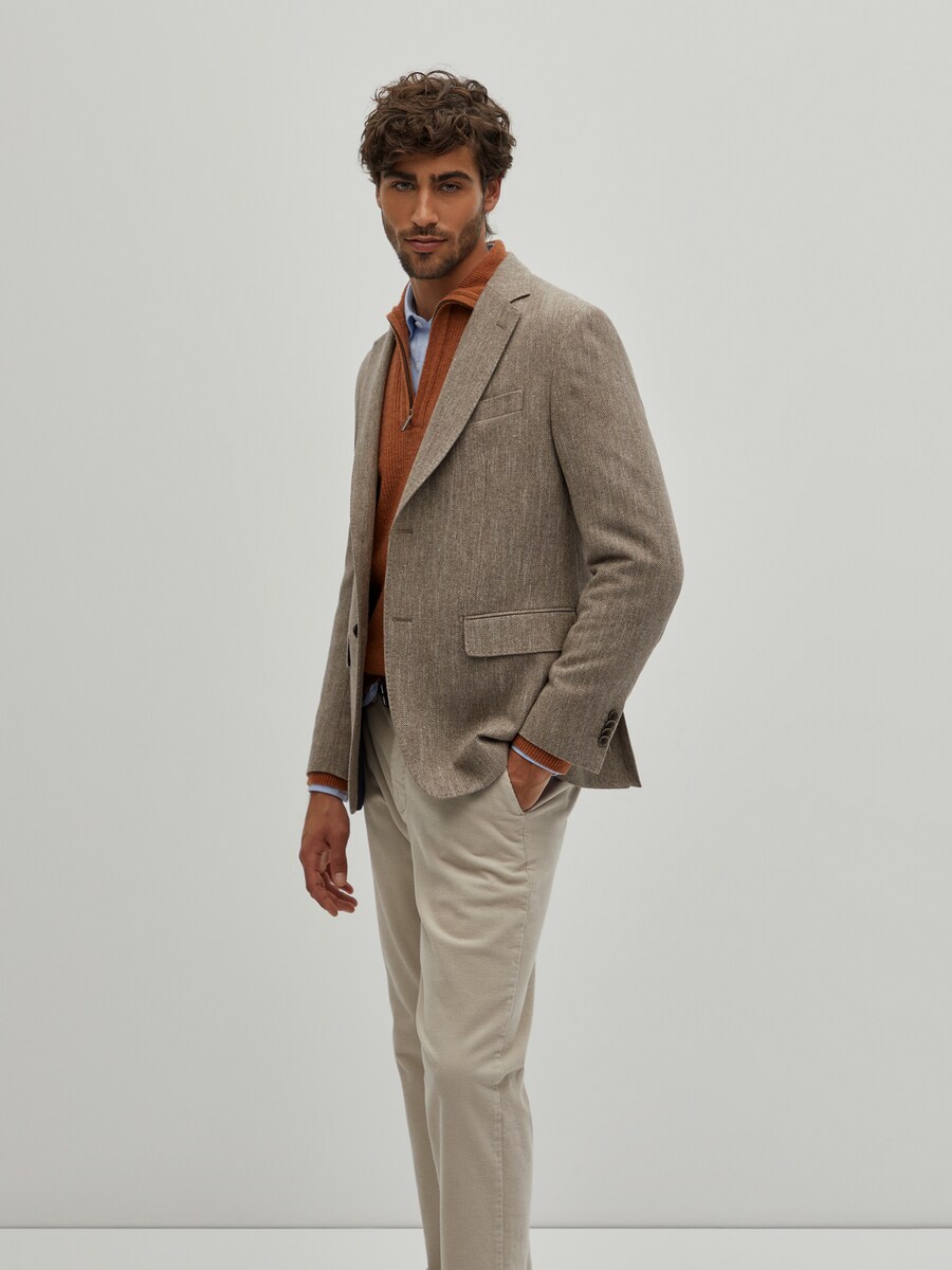 Blazer regular fit com padrão espinhado Castanho-4