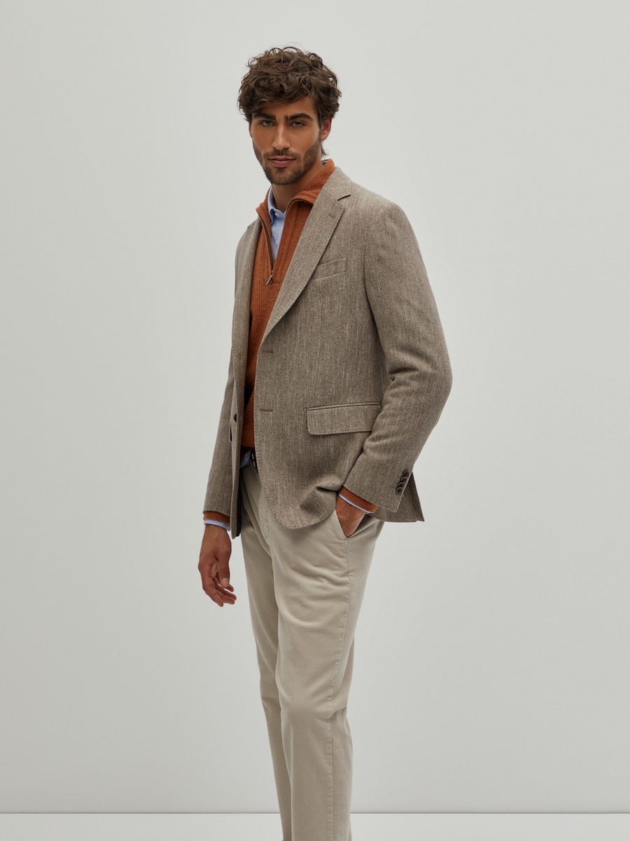 Blazer regular fit com padrão espinhado Castanho-4