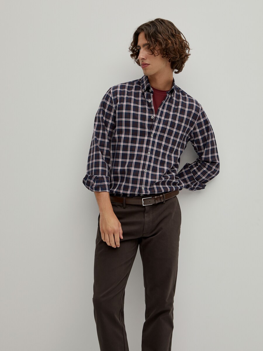 Camisa regular fit com padrão xadrez Azul-índigo-1