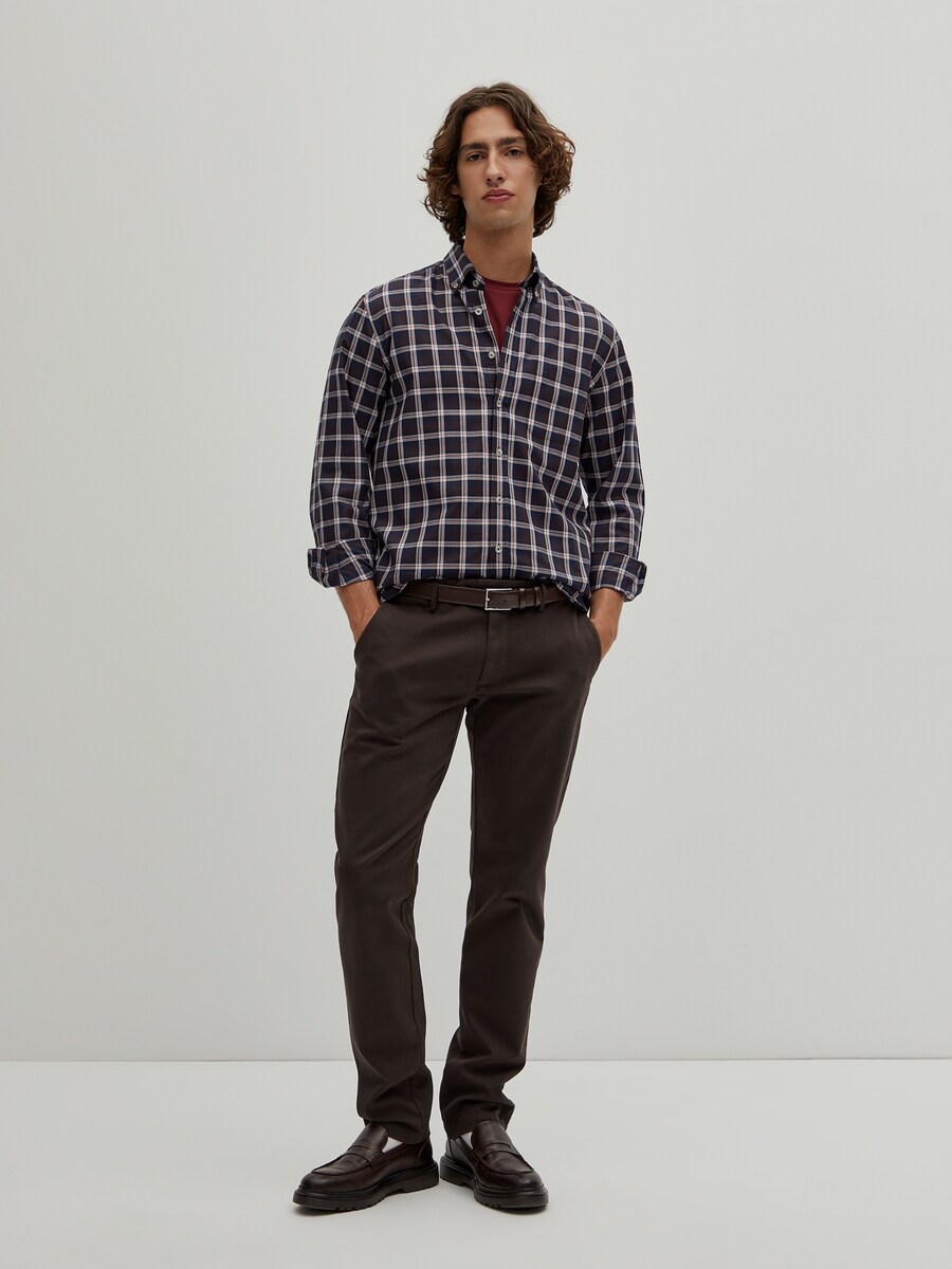 Camisa regular fit com padrão xadrez Azul-índigo-2