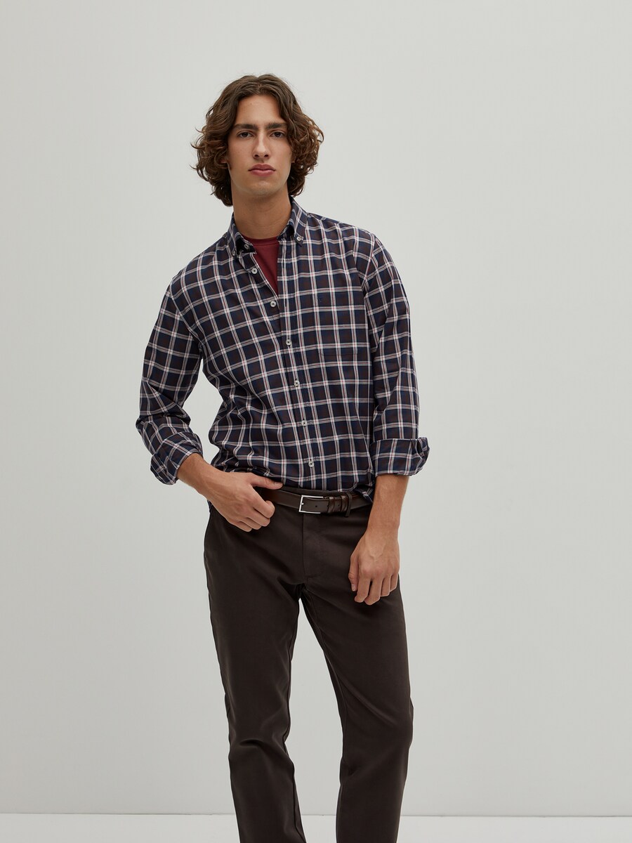 Camisa regular fit com padrão xadrez Azul-índigo-3