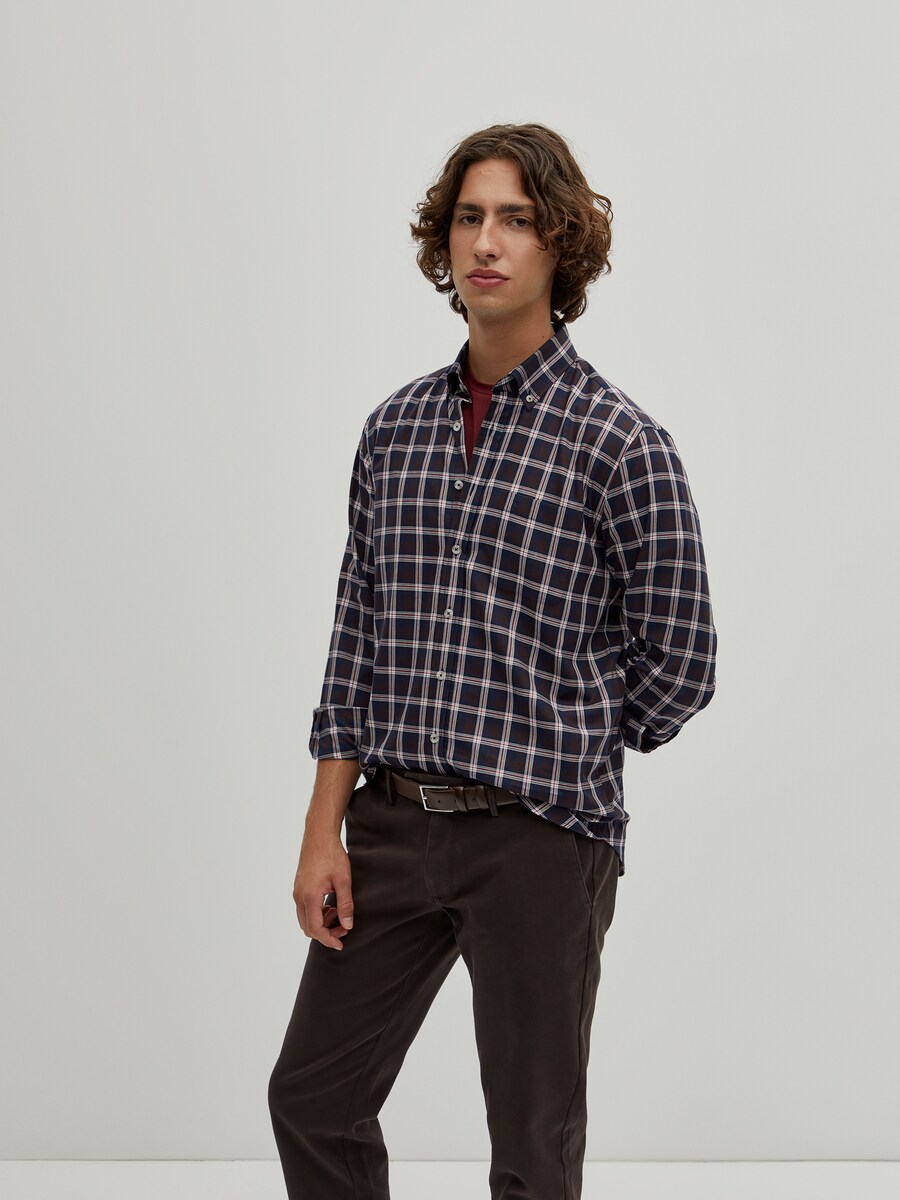 Camisa regular fit com padrão xadrez Azul-índigo-4