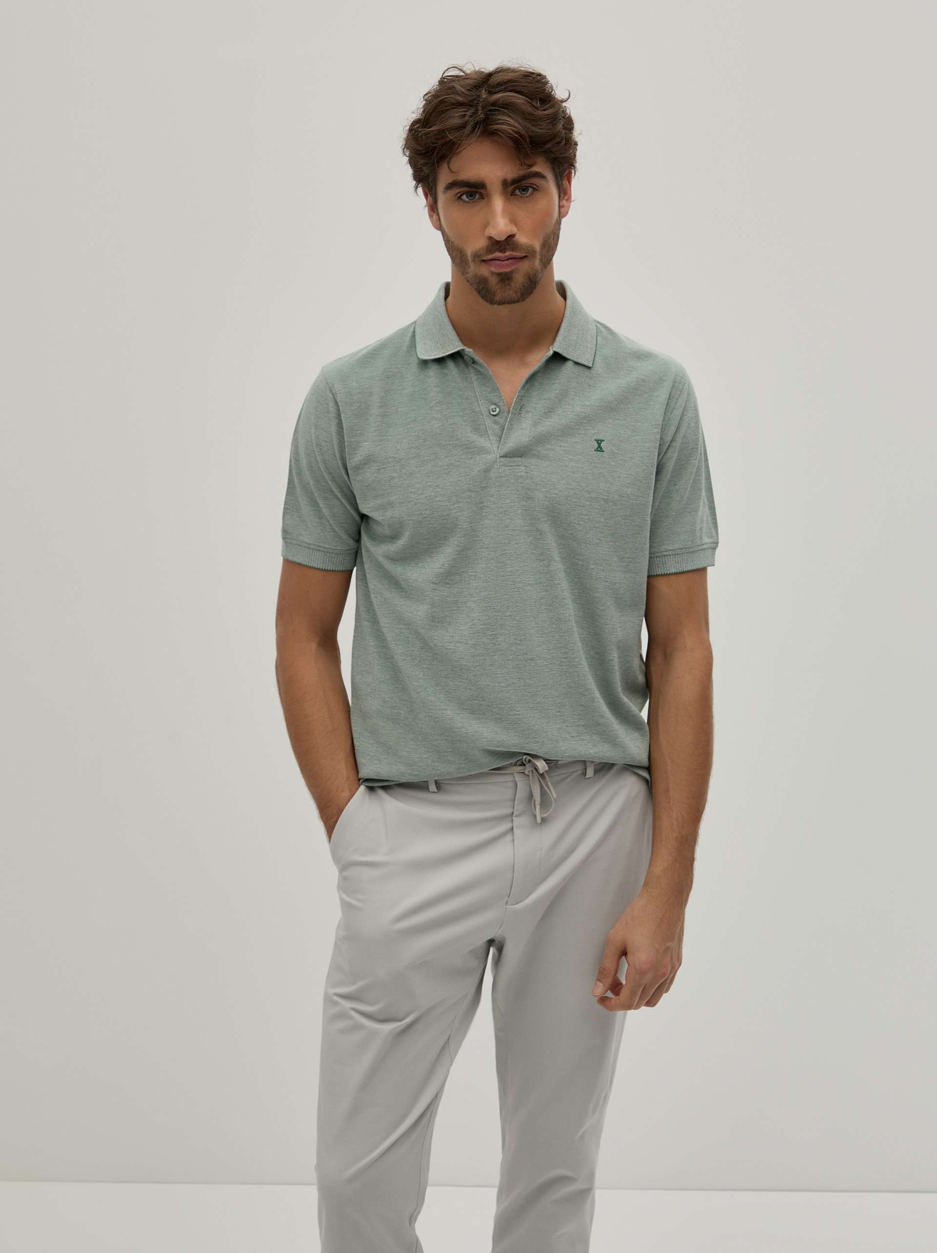 Polo Piqué Bicolor em Algodão Verde-3