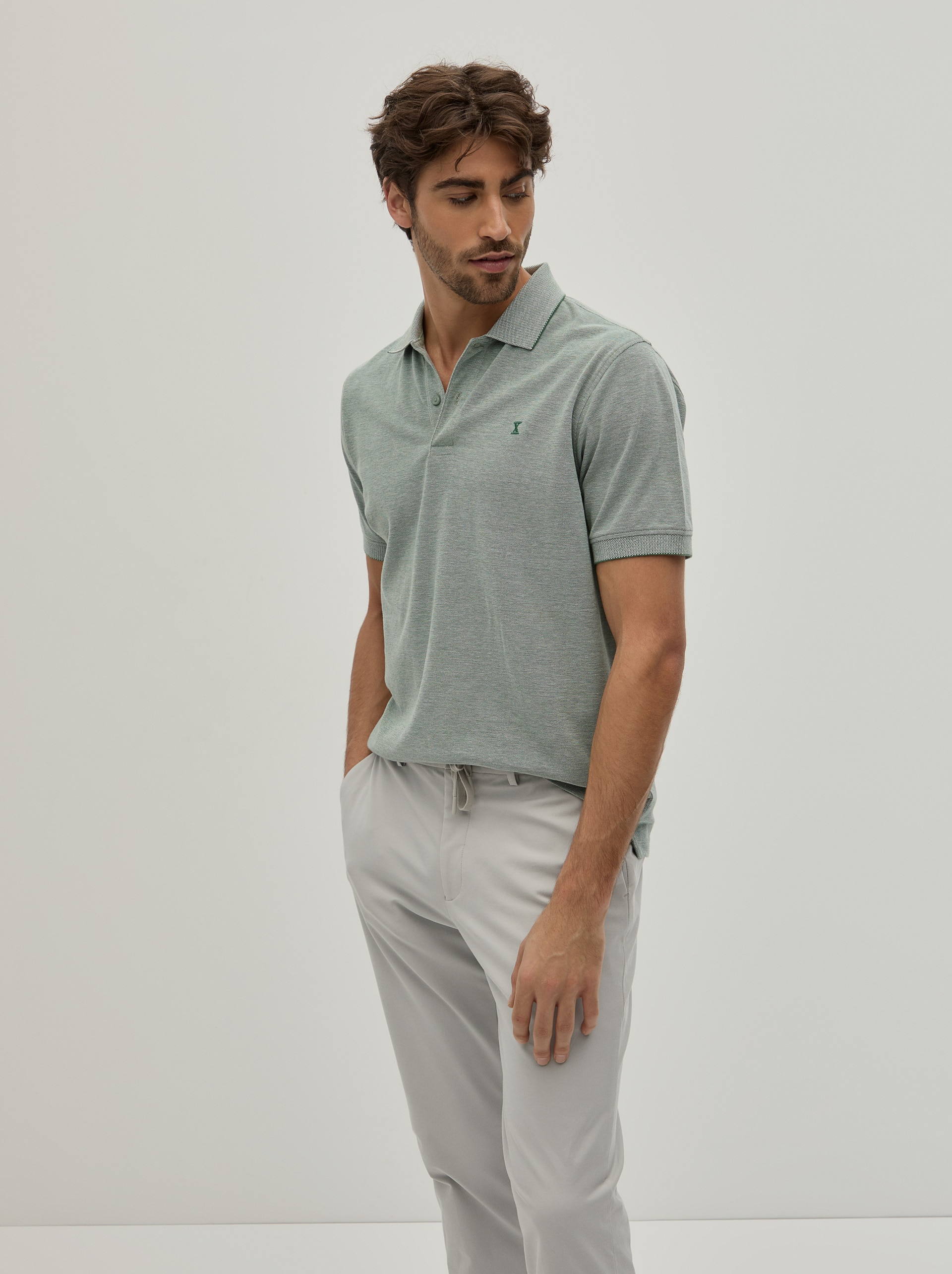 Polo Piqué Bicolor em Algodão Verde-4