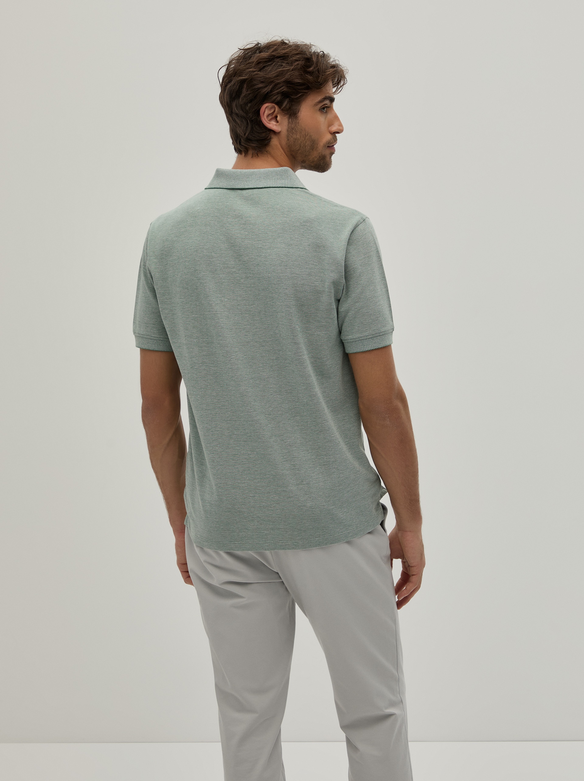 Polo Piqué Bicolor em Algodão Verde-5