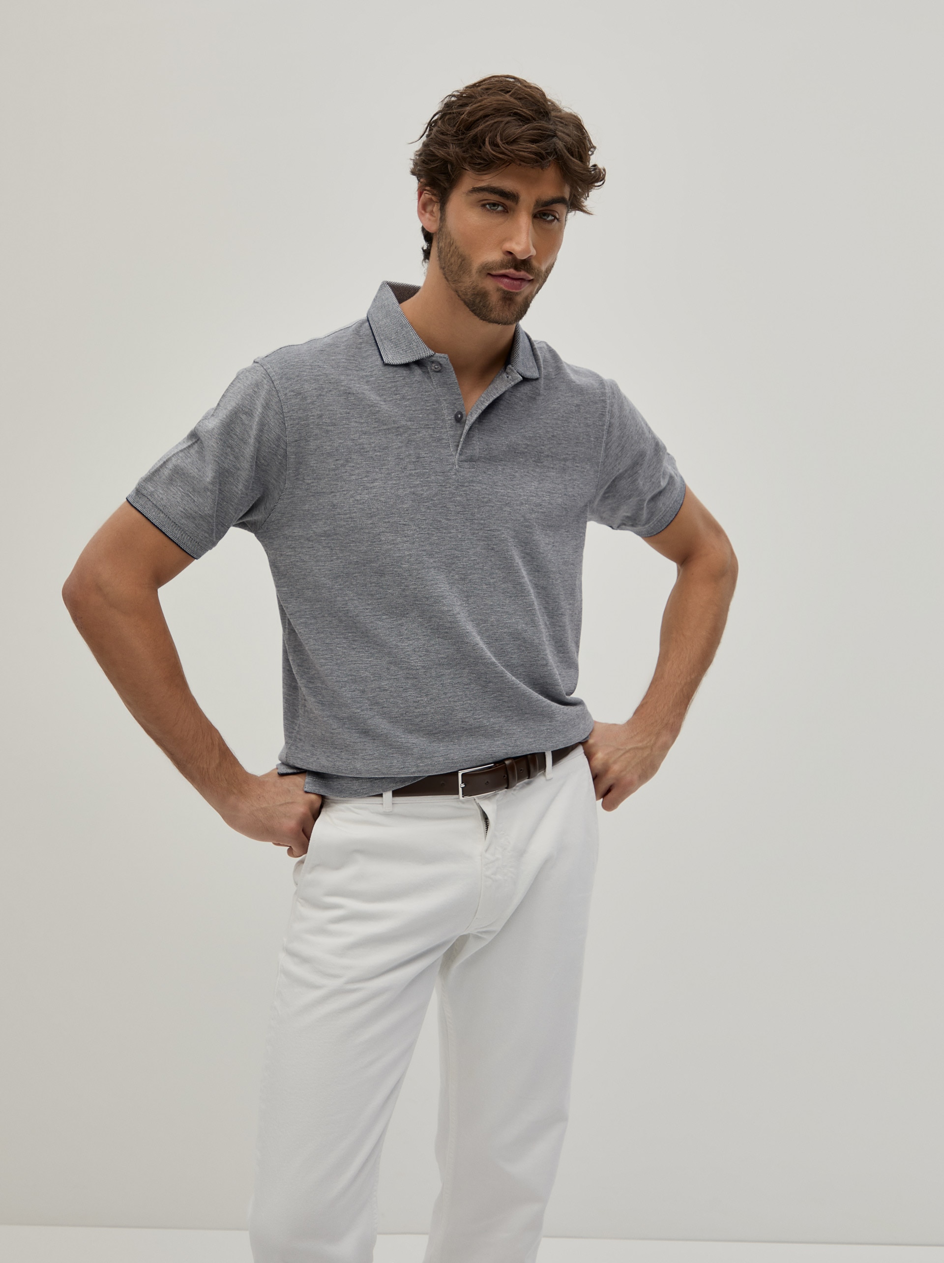Polo Piqué Bicolor em Algodão Azul-marinho-1