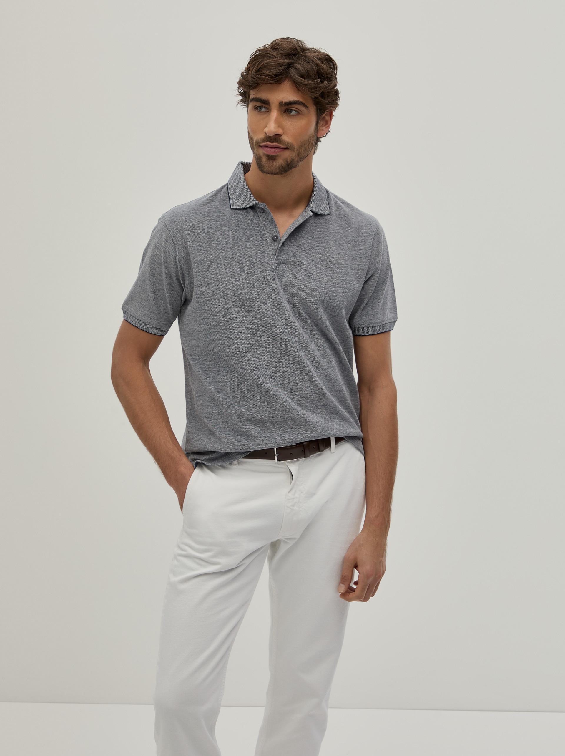 Polo Piqué Bicolor em Algodão Azul-marinho-3