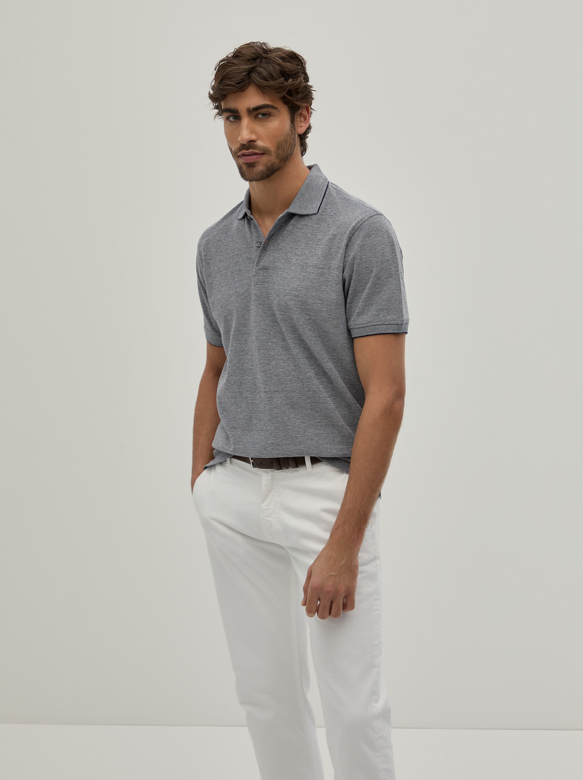 Polo Piqué Bicolor em Algodão Azul-marinho-4