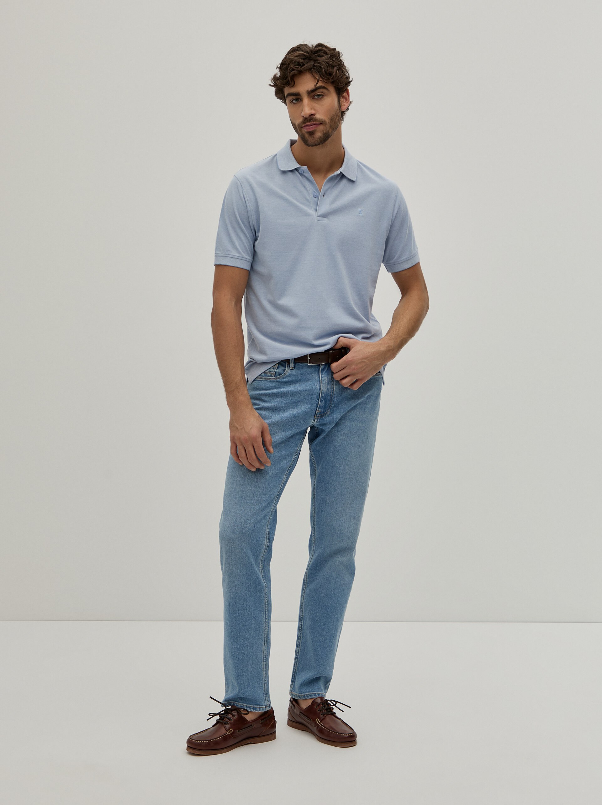 Polo Piqué Bicolor em Algodão Azul-2
