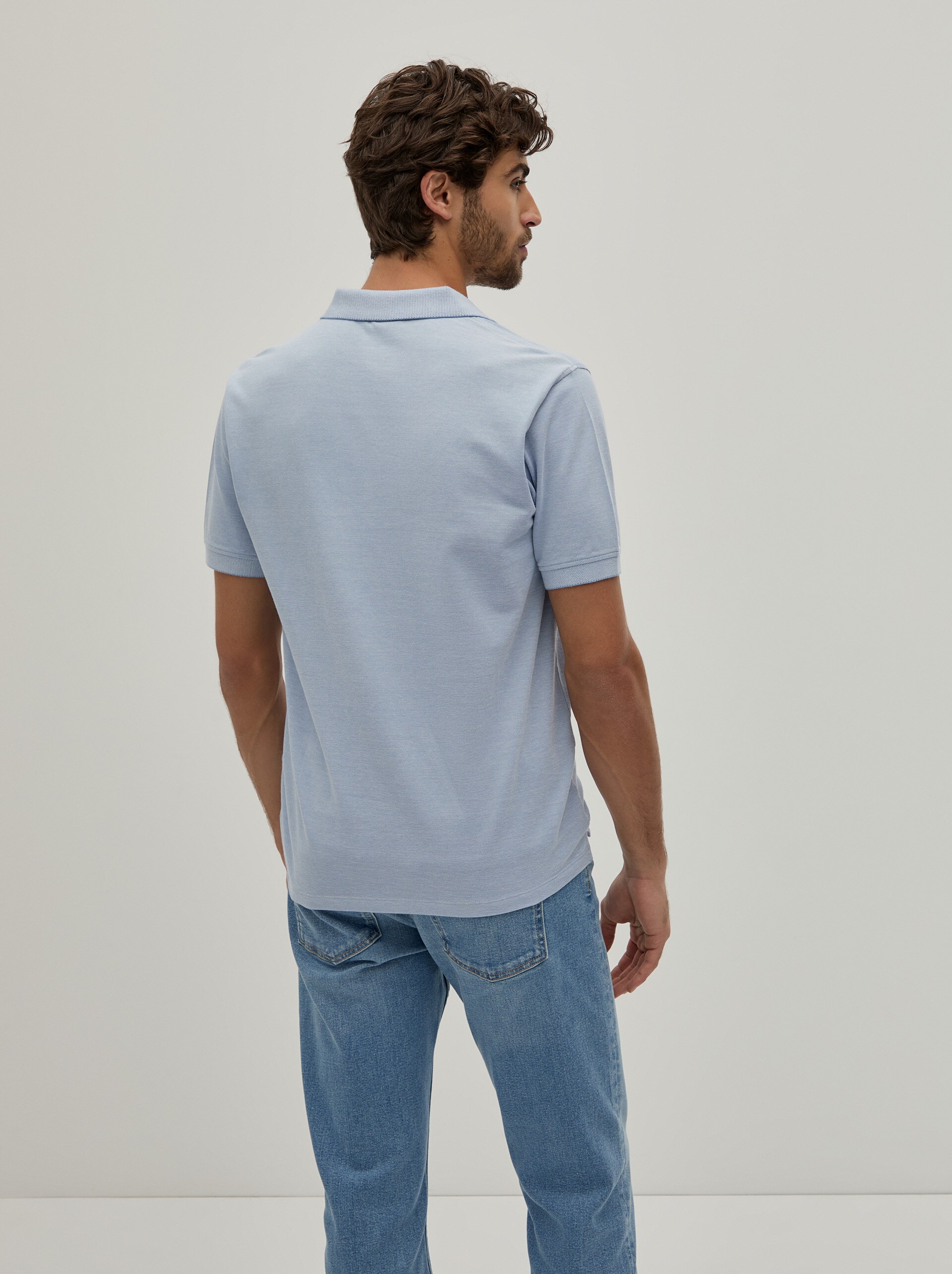 Polo Piqué Bicolor em Algodão Azul-5