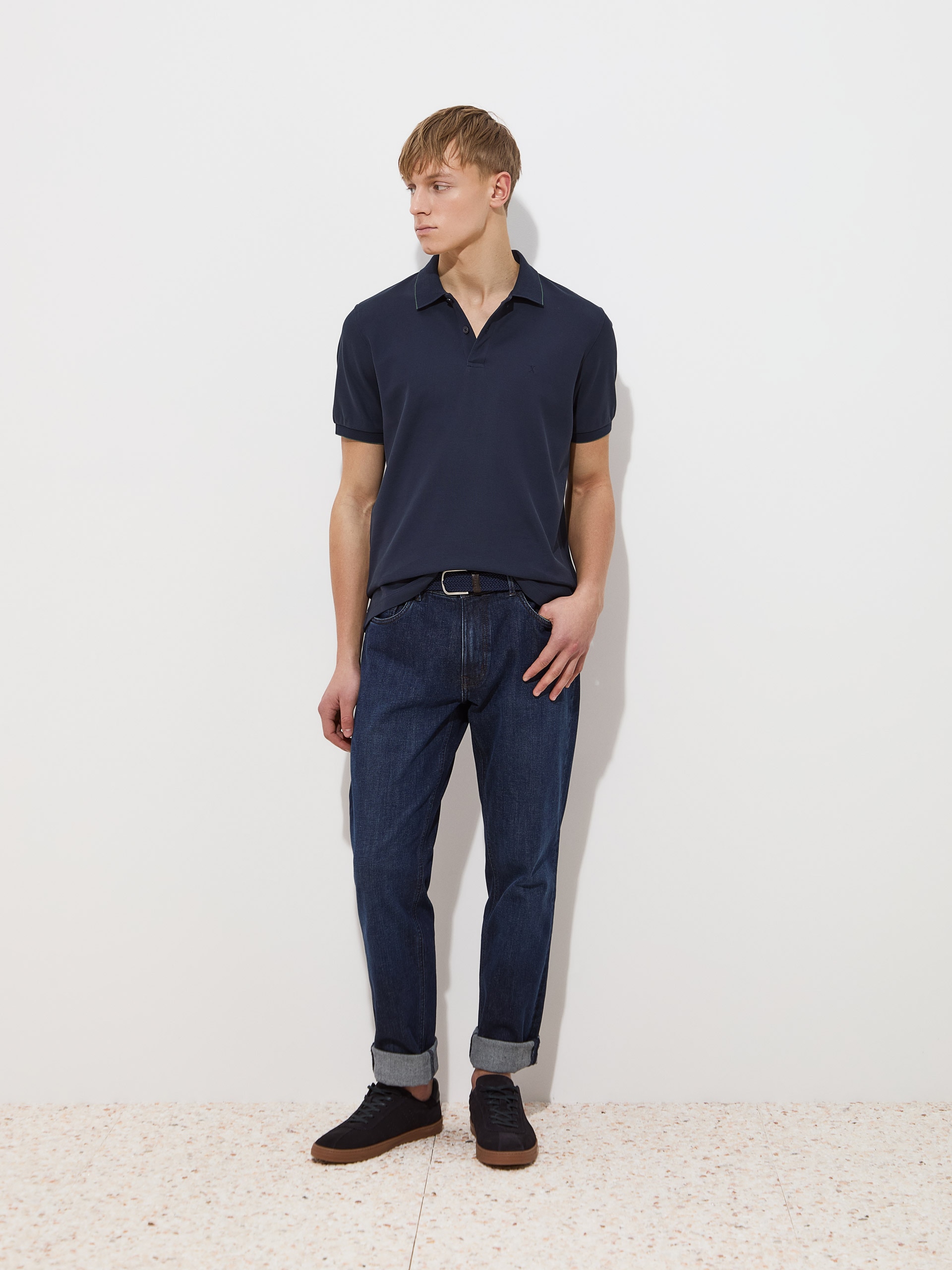 Polo Piqué Regular Fit com Risca Azul-marinho-2