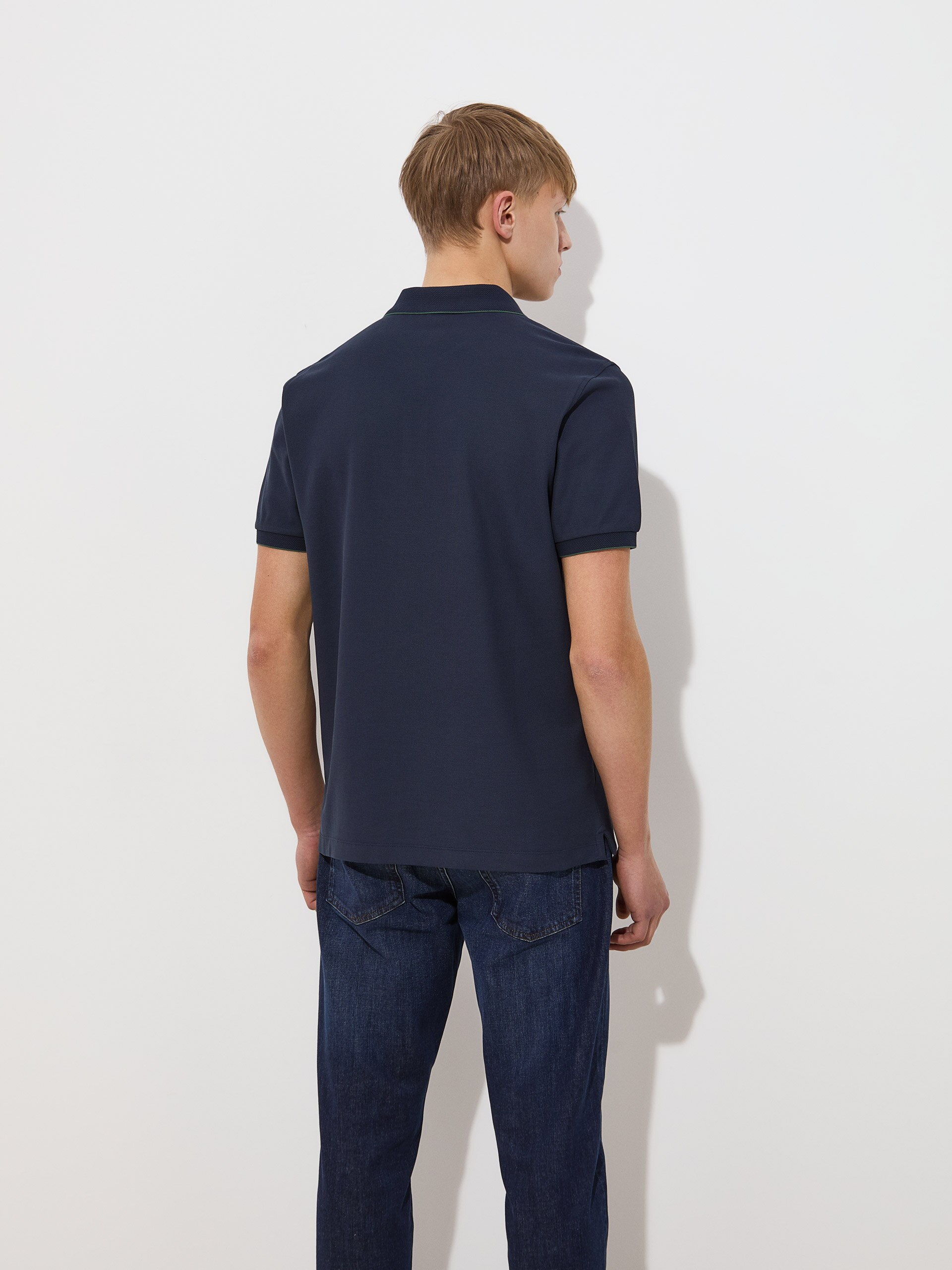 Polo Piqué Regular Fit com Risca Azul-marinho-4