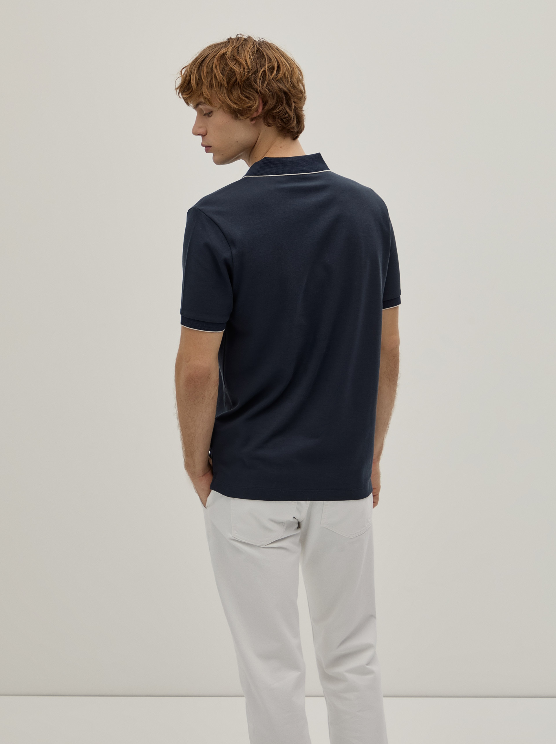 Polo Piqué Regular Fit com Risca Azul-marinho-5
