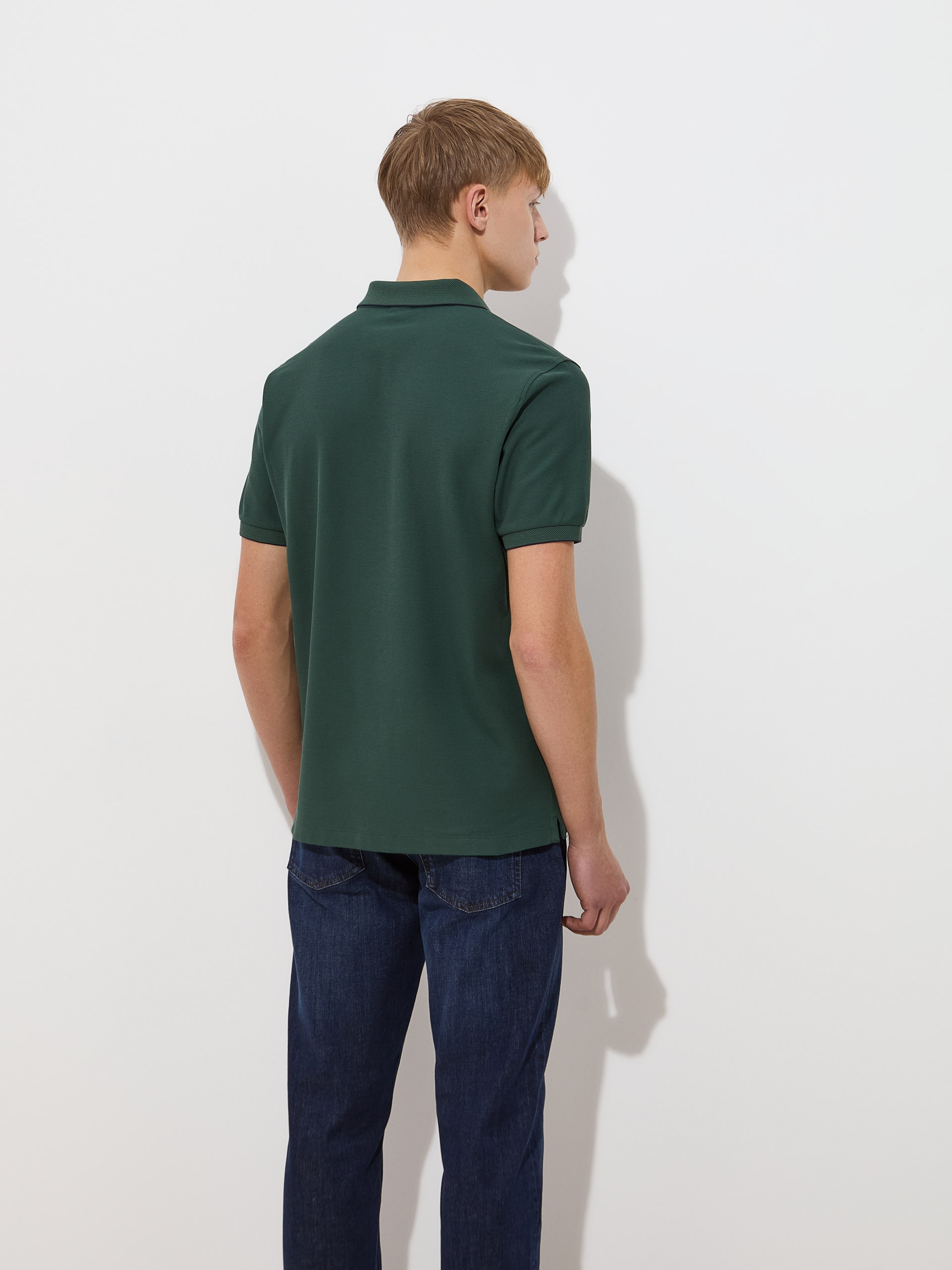 Polo Piqué Regular Fit com Risca Verde-escuro-4