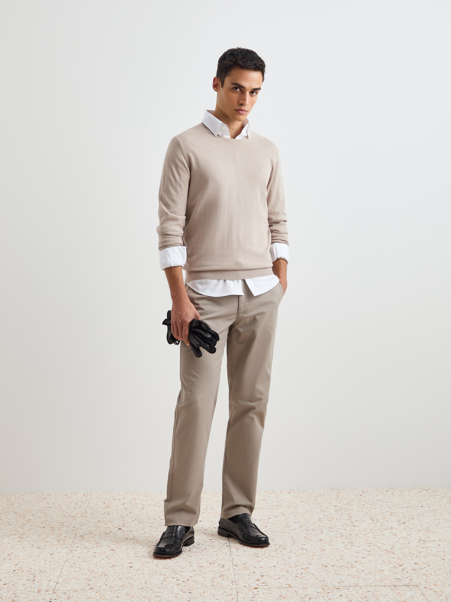 Pullover de Algodão e Caxemira Bege-2