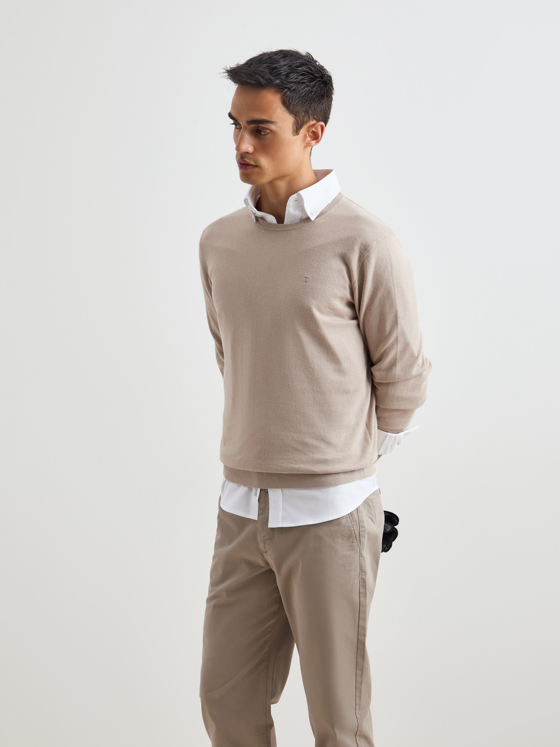 Pullover de Algodão e Caxemira Bege-3