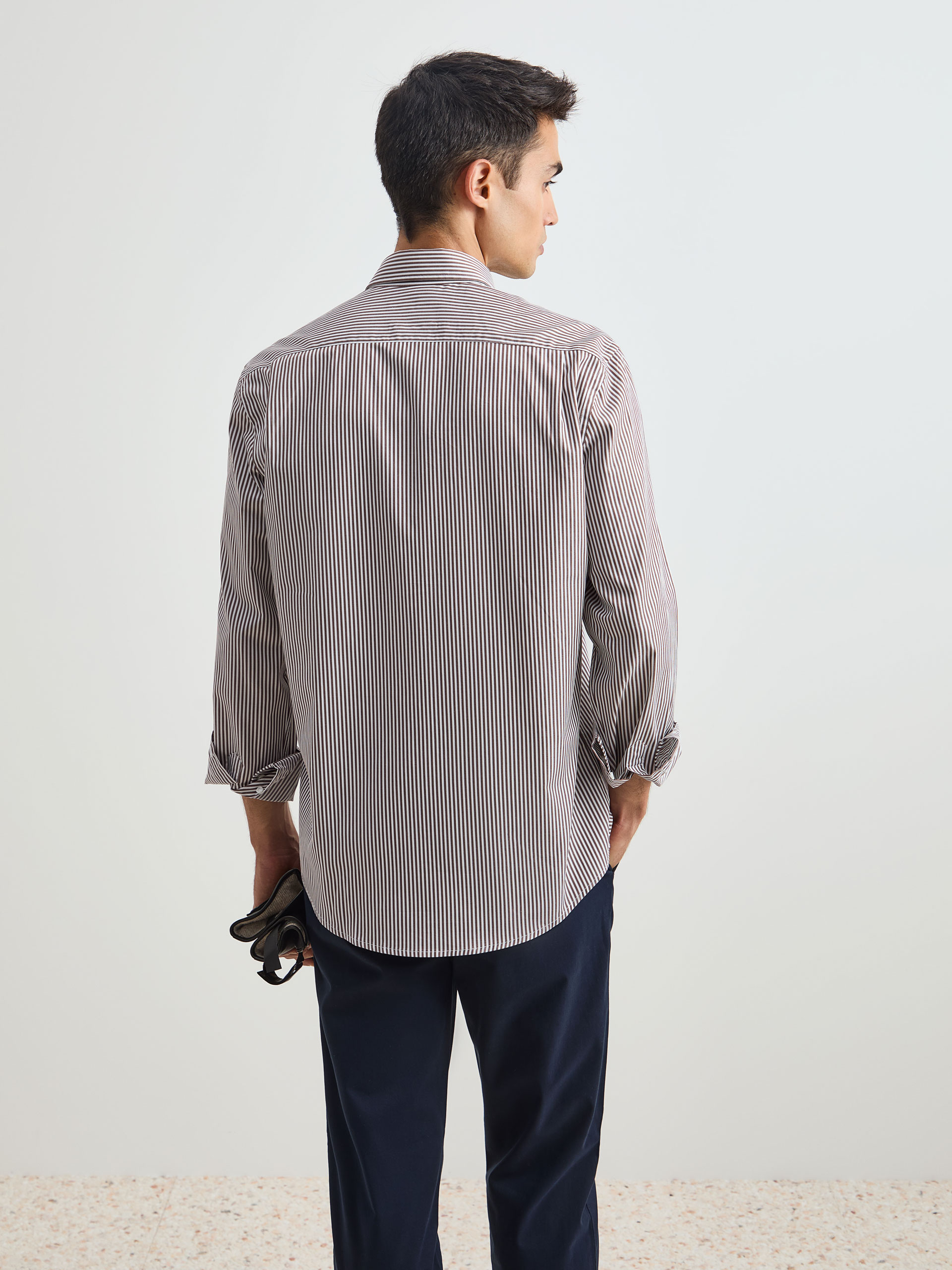Camisa de Riscas Regular Fit Castanho-escuro-4