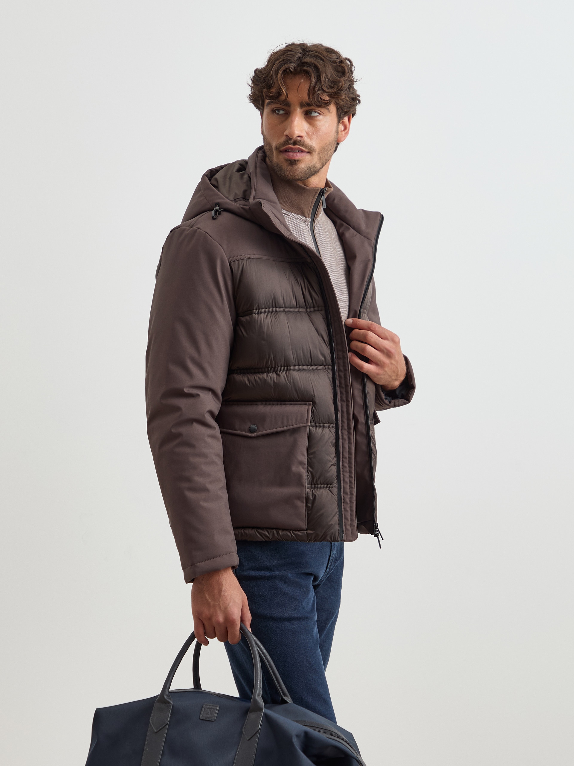 Blusão Alcochoado com Capuz Castanho-2