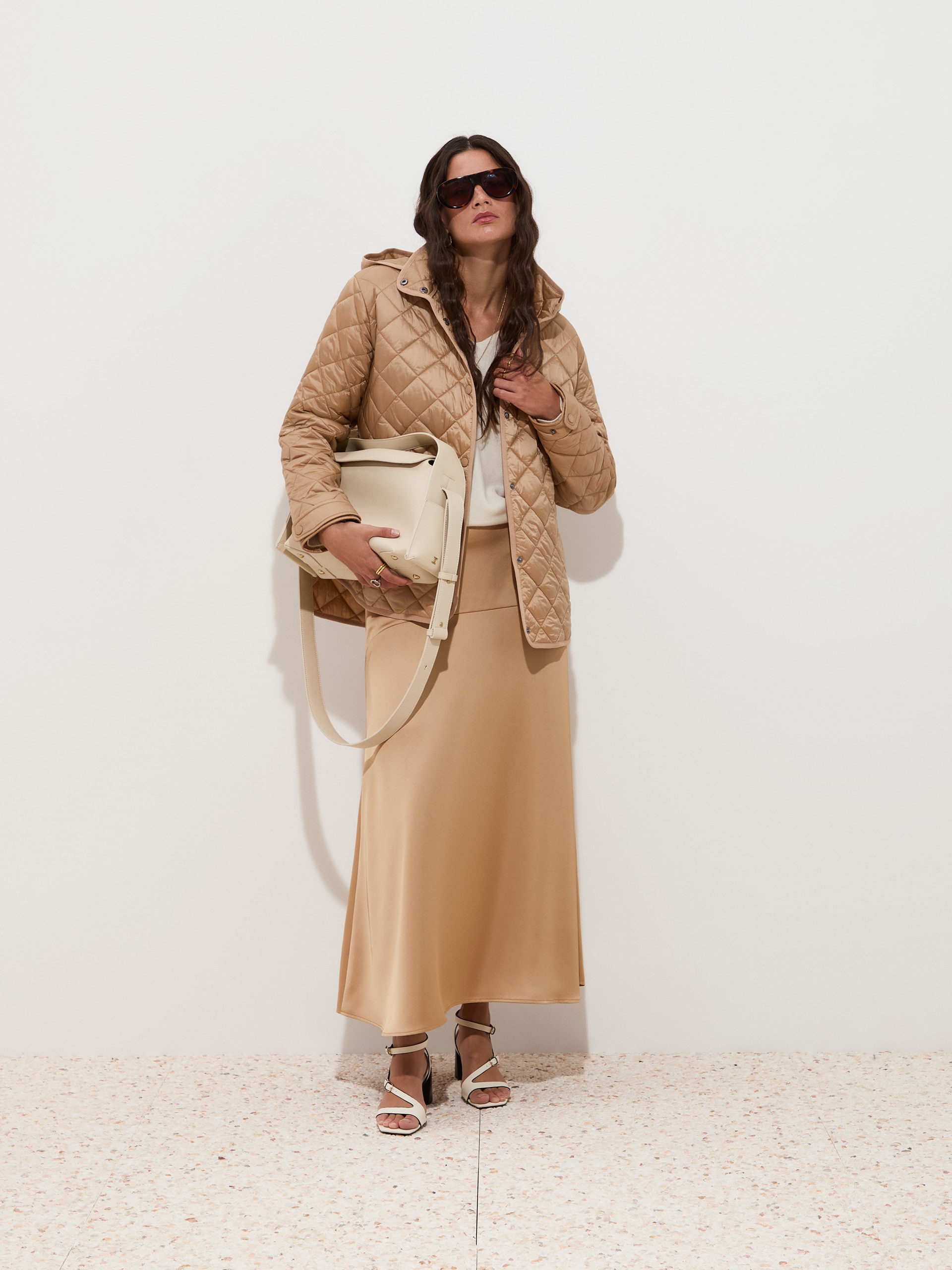 Blusão Acolchoado com Capuz Bege-2