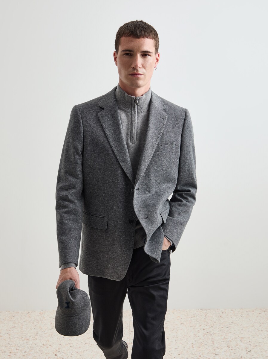 Blazer Regular Fit com Algodão Cinzento-1