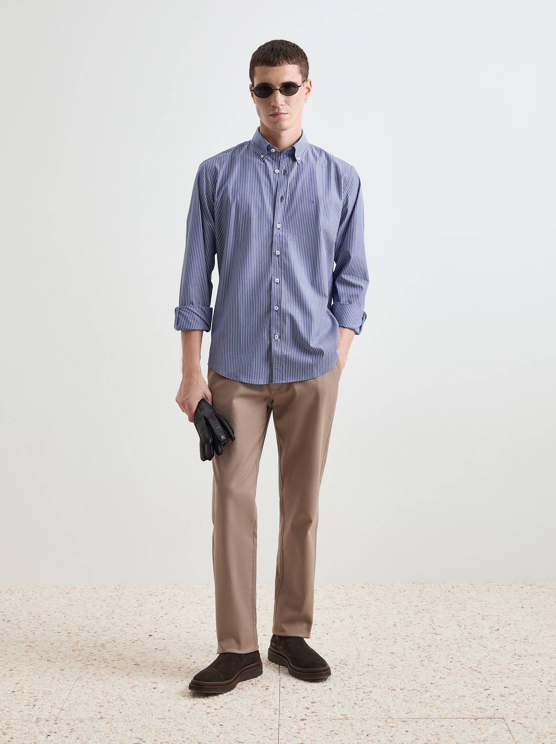 Camisa de Algodão às Riscas Regular Fit Azul-índigo-3