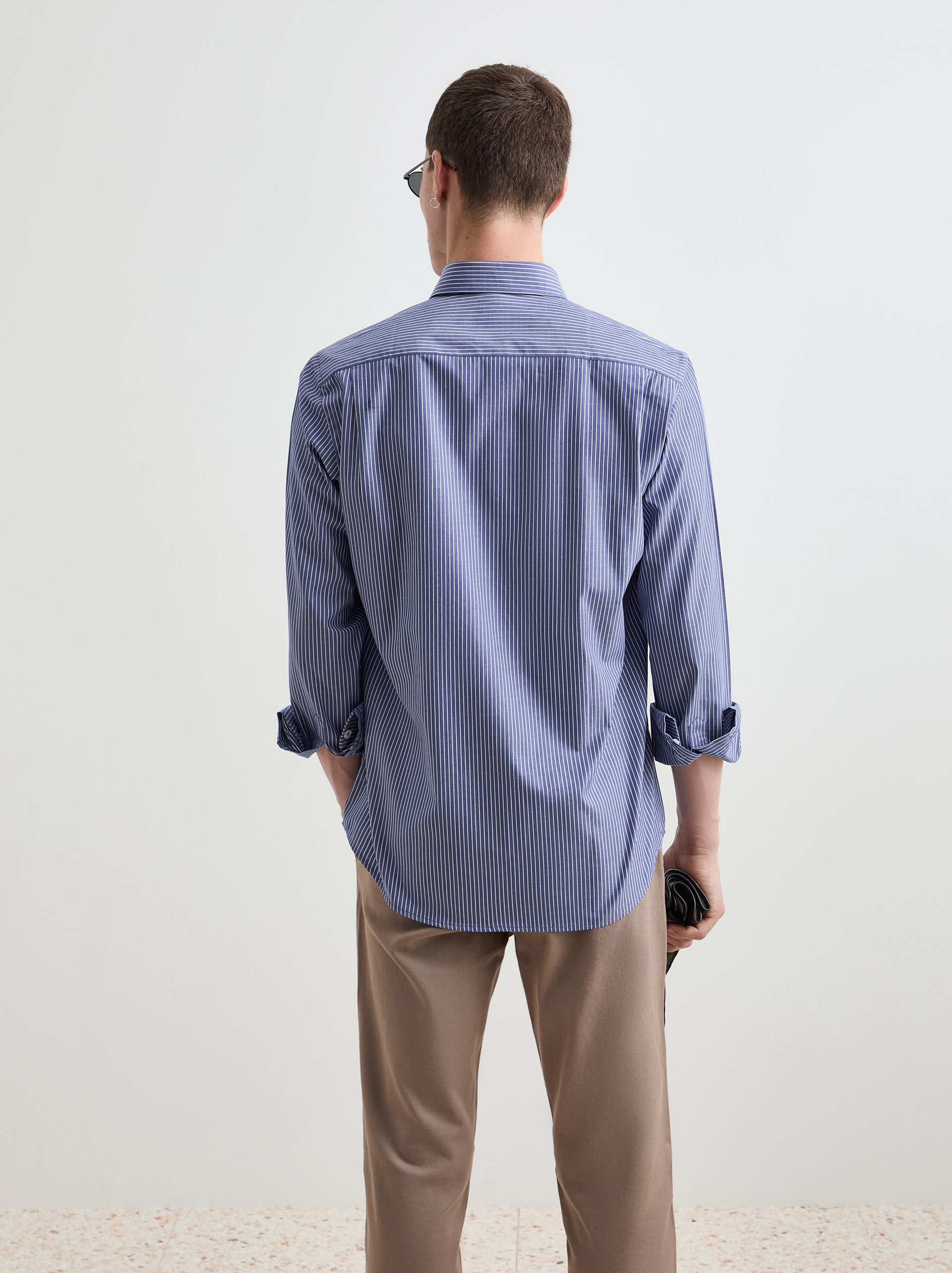 Camisa de Algodão às Riscas Regular Fit Azul-índigo-4