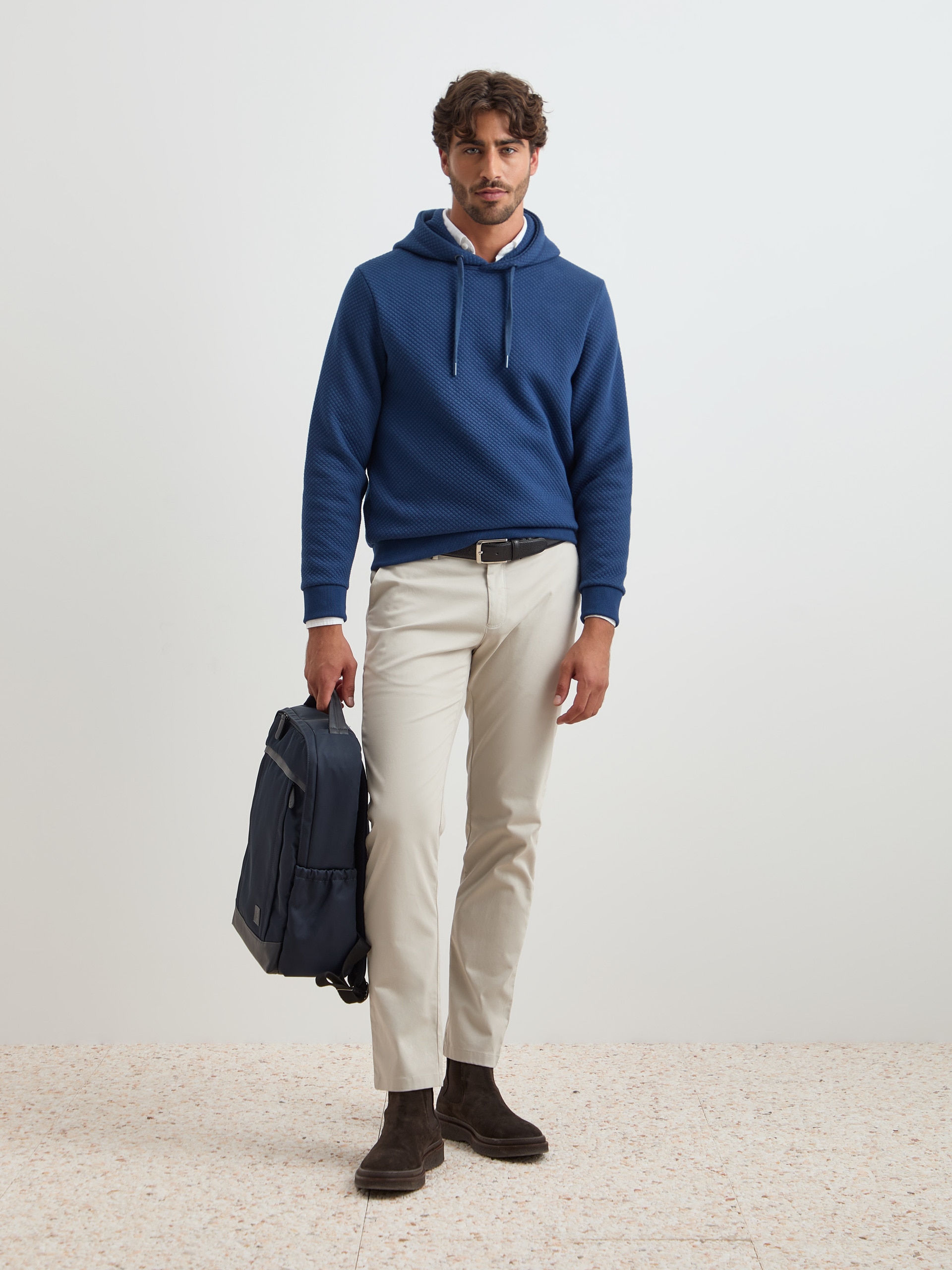 Sweater de Malha Texturizada com Capuz Azul-2