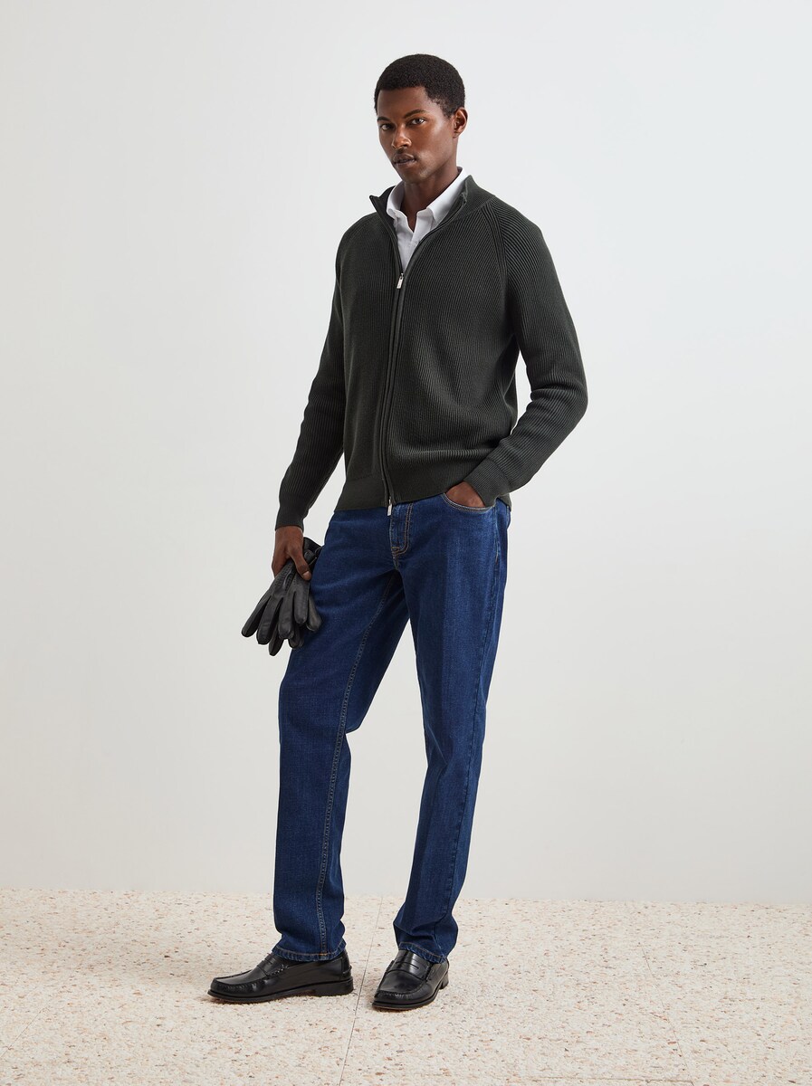 Casaco de Malha Tricotada com Algodão Verde-escuro-2