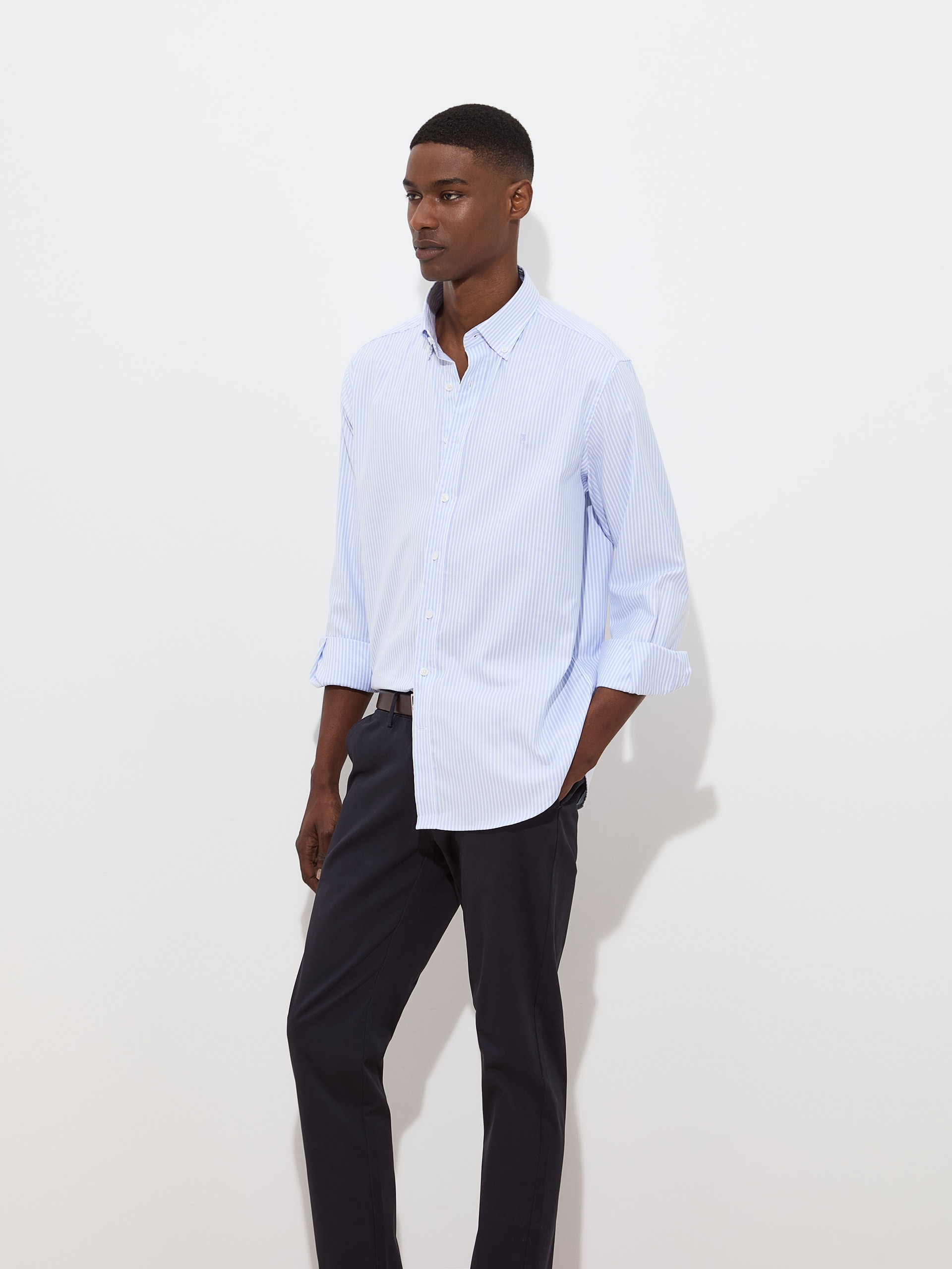 Camisa às riscas regular fit Azul-3