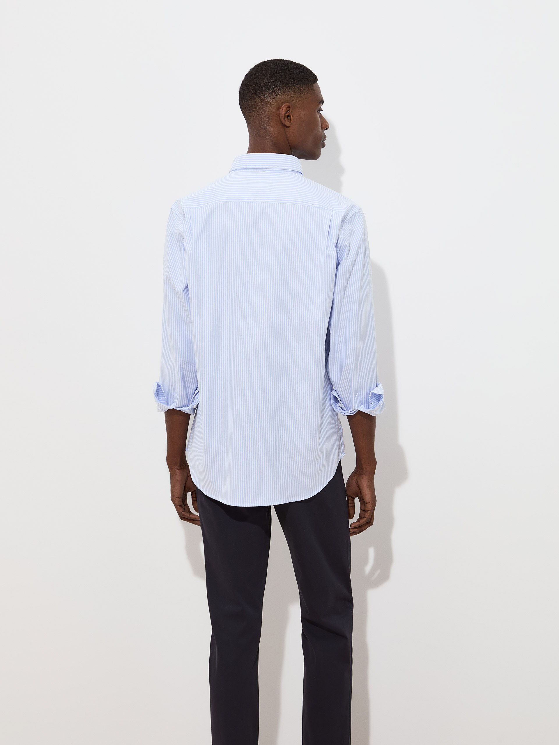 Camisa às riscas regular fit Azul-4