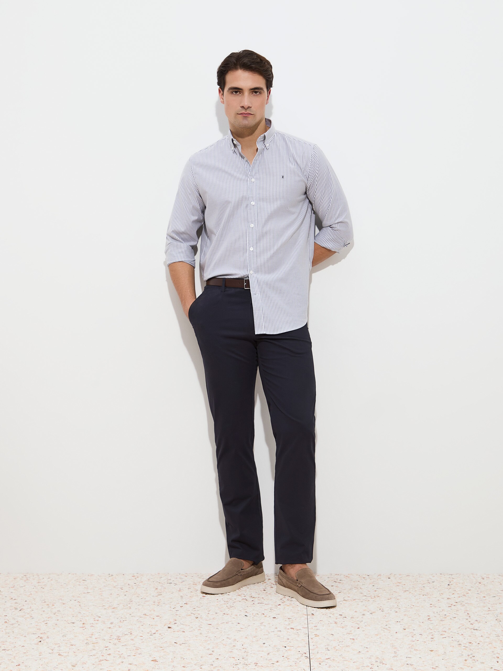 Camisa às riscas regular fit Verde-2