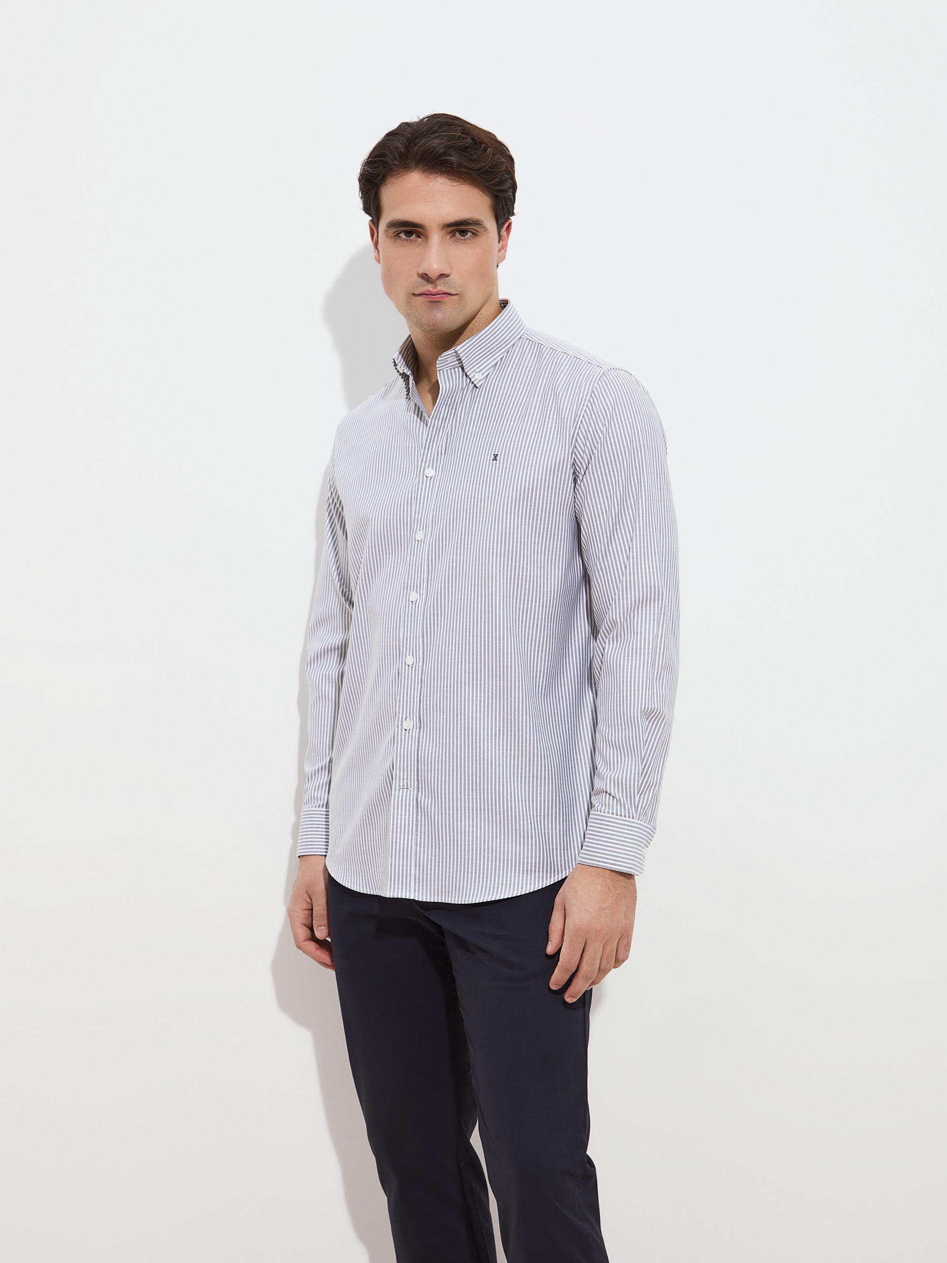 Camisa às riscas regular fit Verde-3