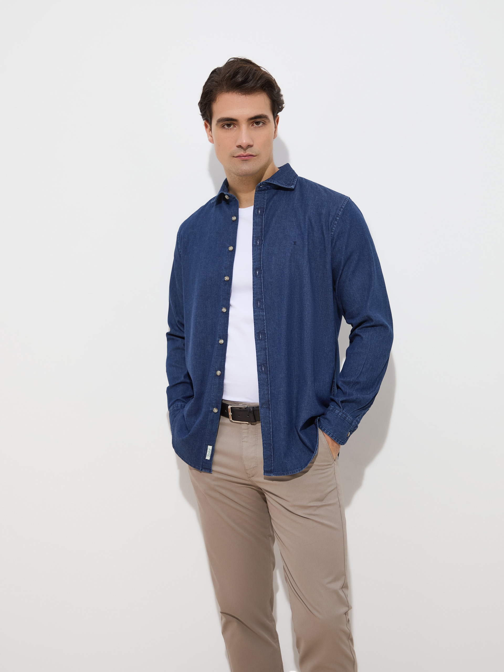 Camisa Regular Fit com Algodão Azul-índigo-2