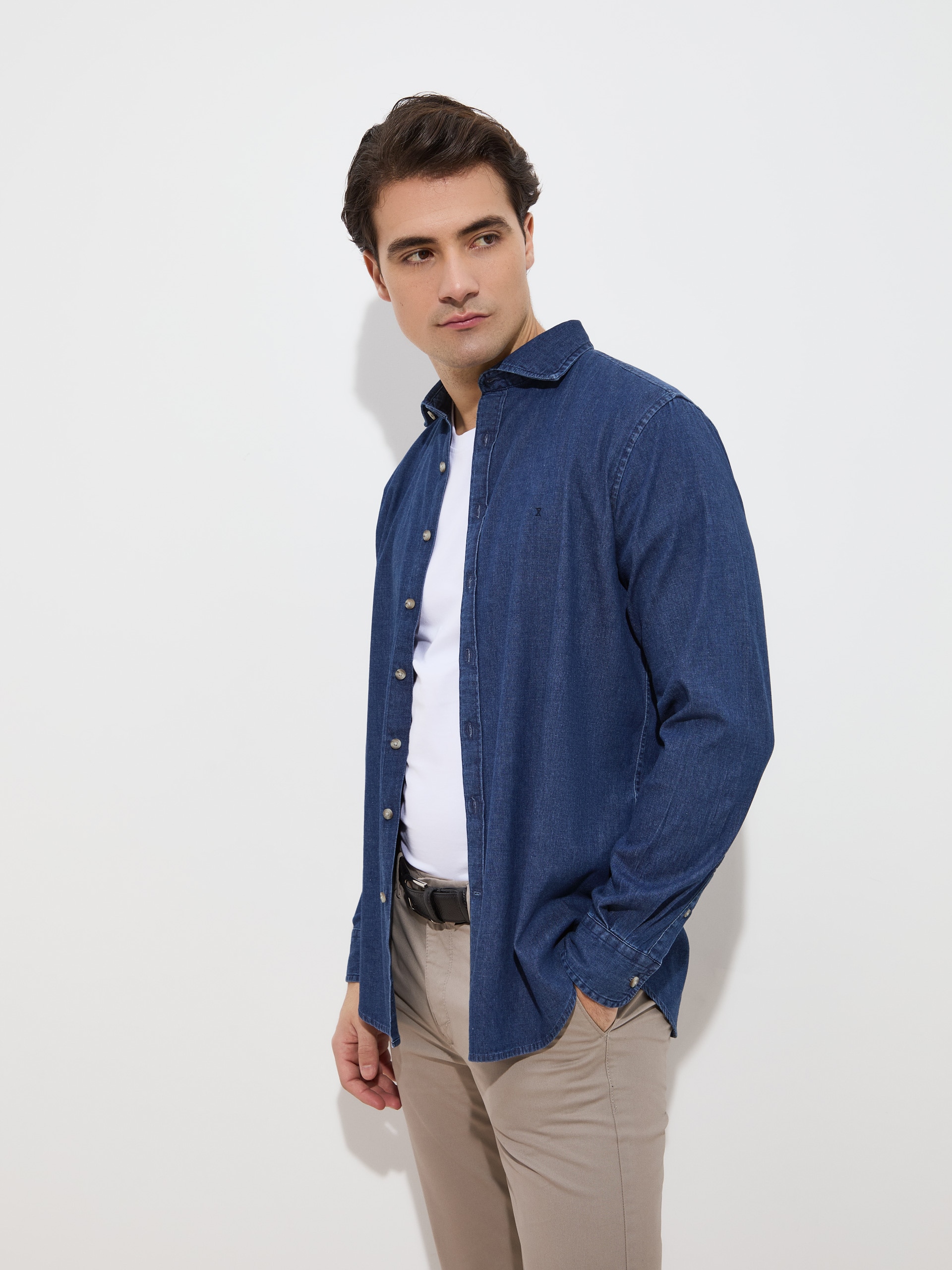 Camisa Regular Fit com Algodão Azul-índigo-3