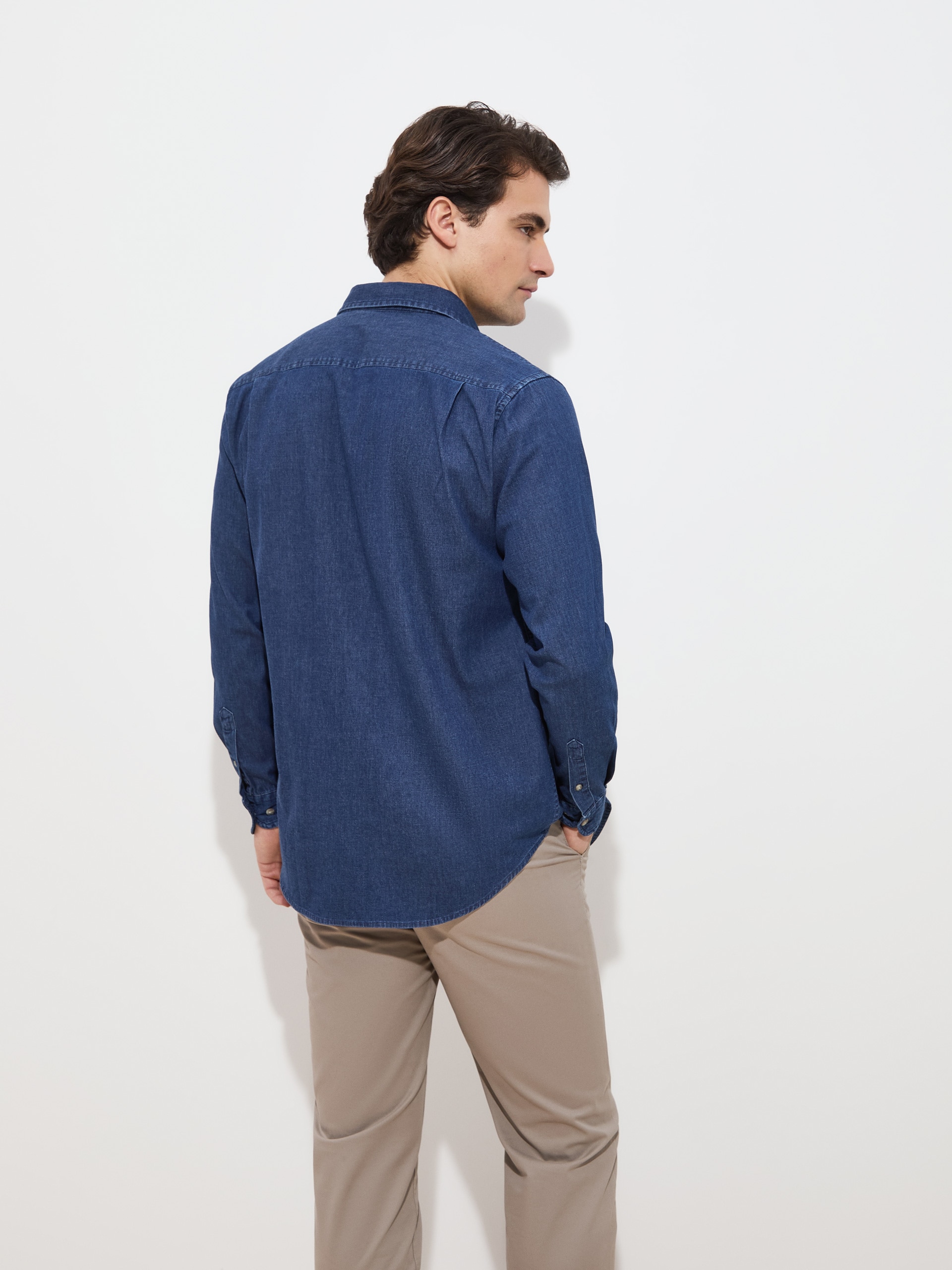 Camisa Regular Fit com Algodão Azul-índigo-4