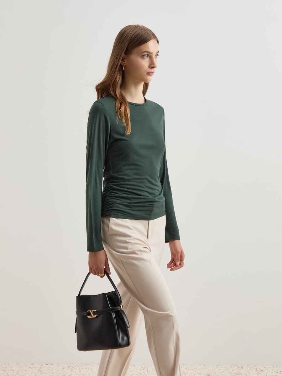 Camisola de Malha com Drapeado Lateral Verde-escuro-3