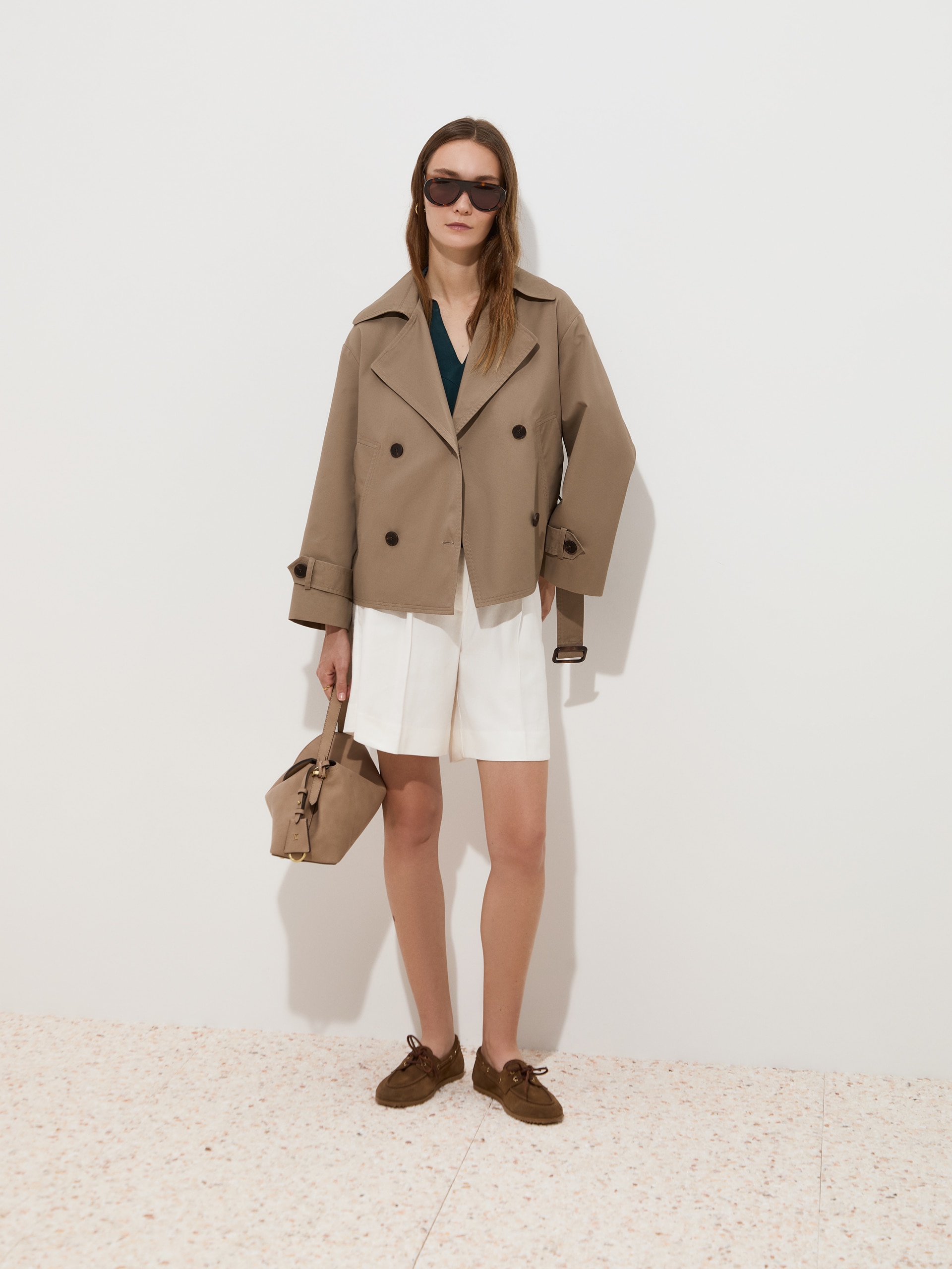 Gabardine Curta em Algodão Bege-1