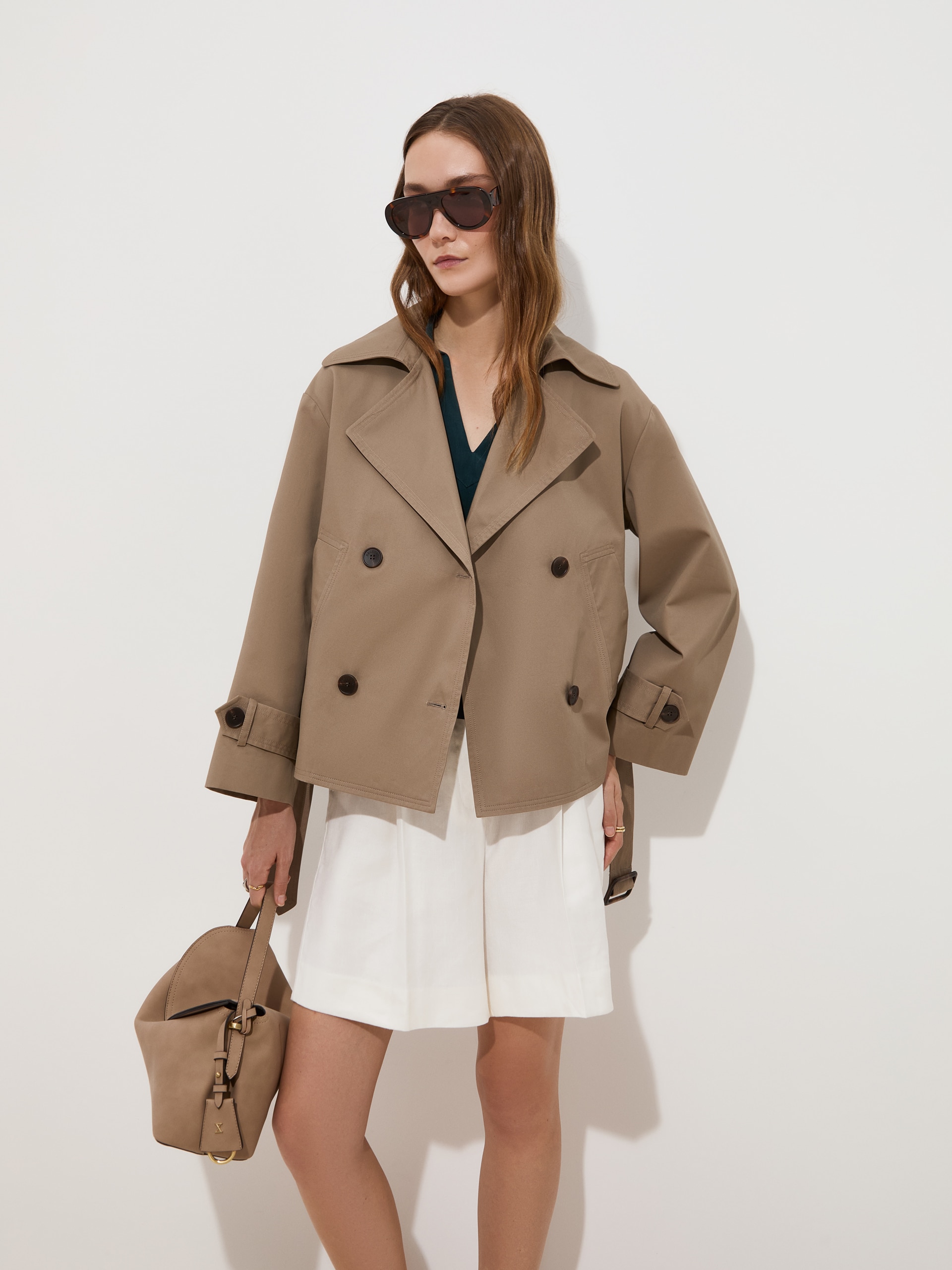 Gabardine Curta em Algodão Bege-2