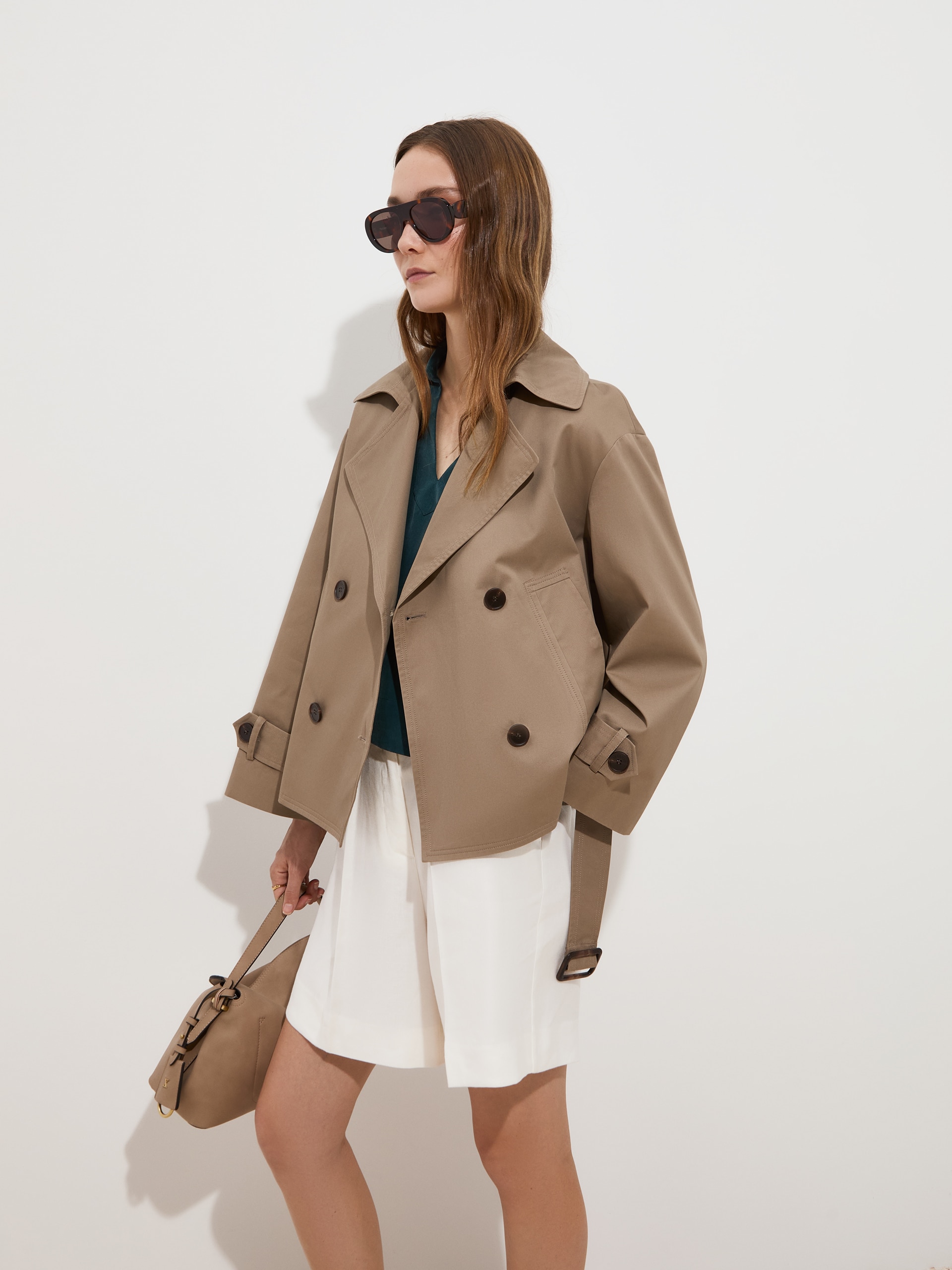 Gabardine Curta em Algodão Bege-3