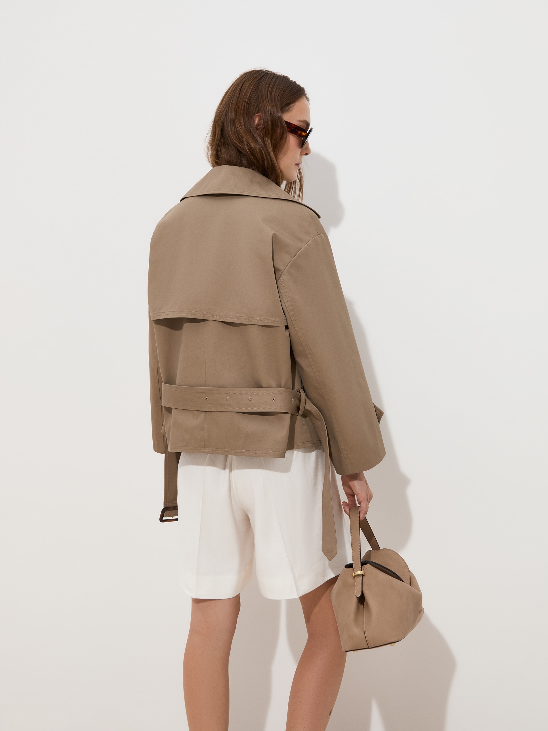 Gabardine Curta em Algodão Bege-4