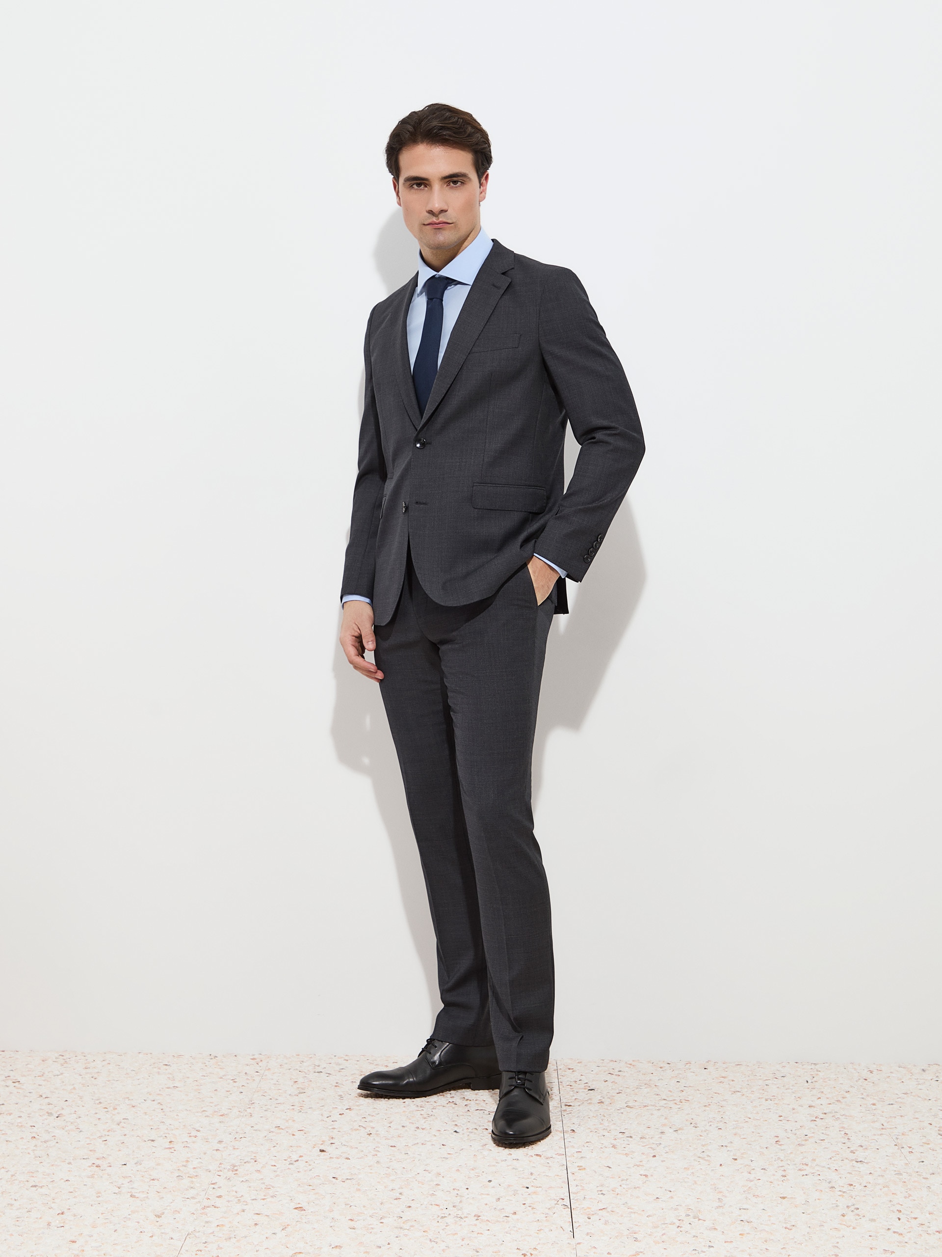 Fato Clássico Slim Fit com Lã Cinzento-escuro-3