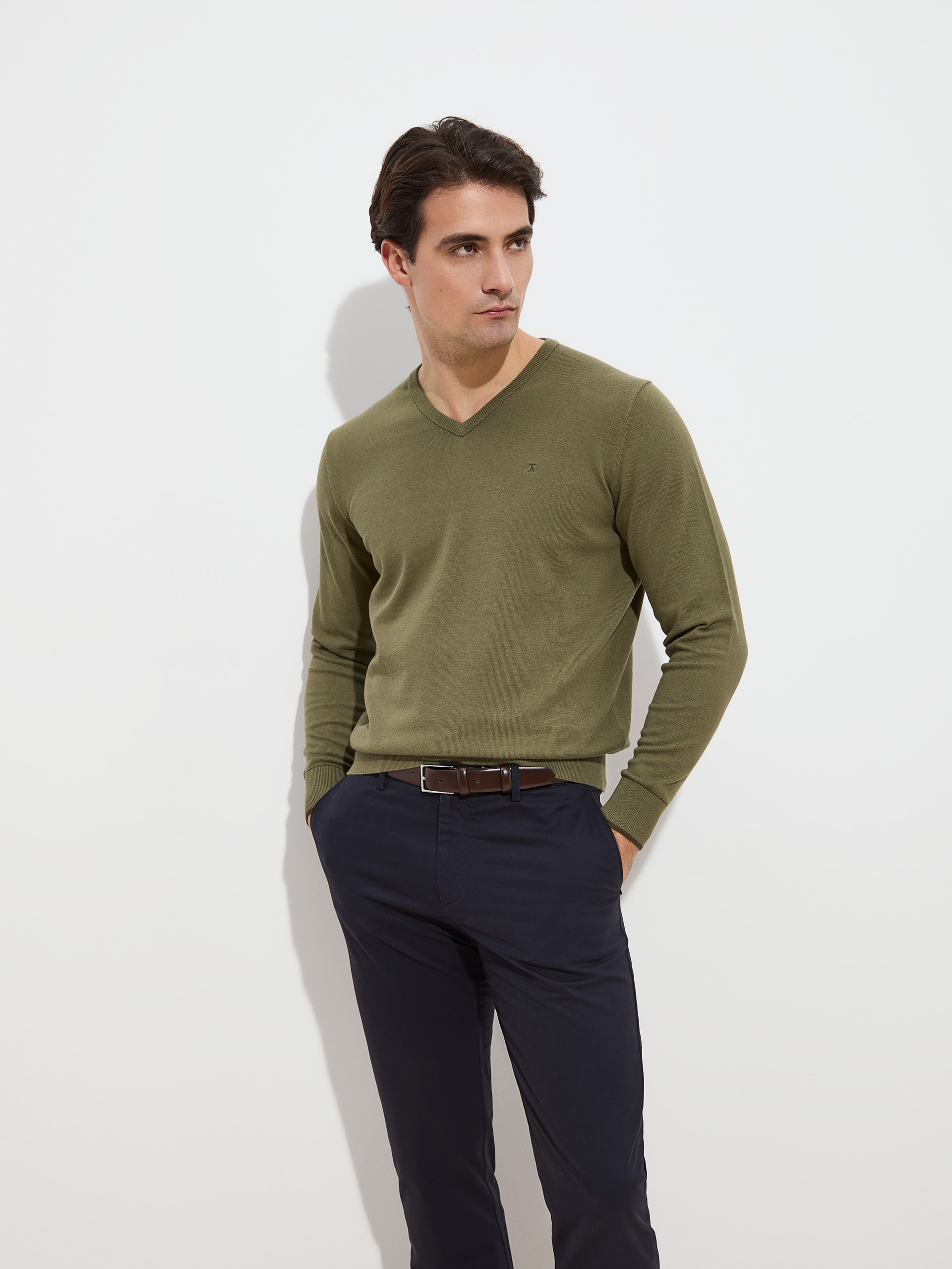 Pullover em Algodão e Caxemira Verde-escuro-1