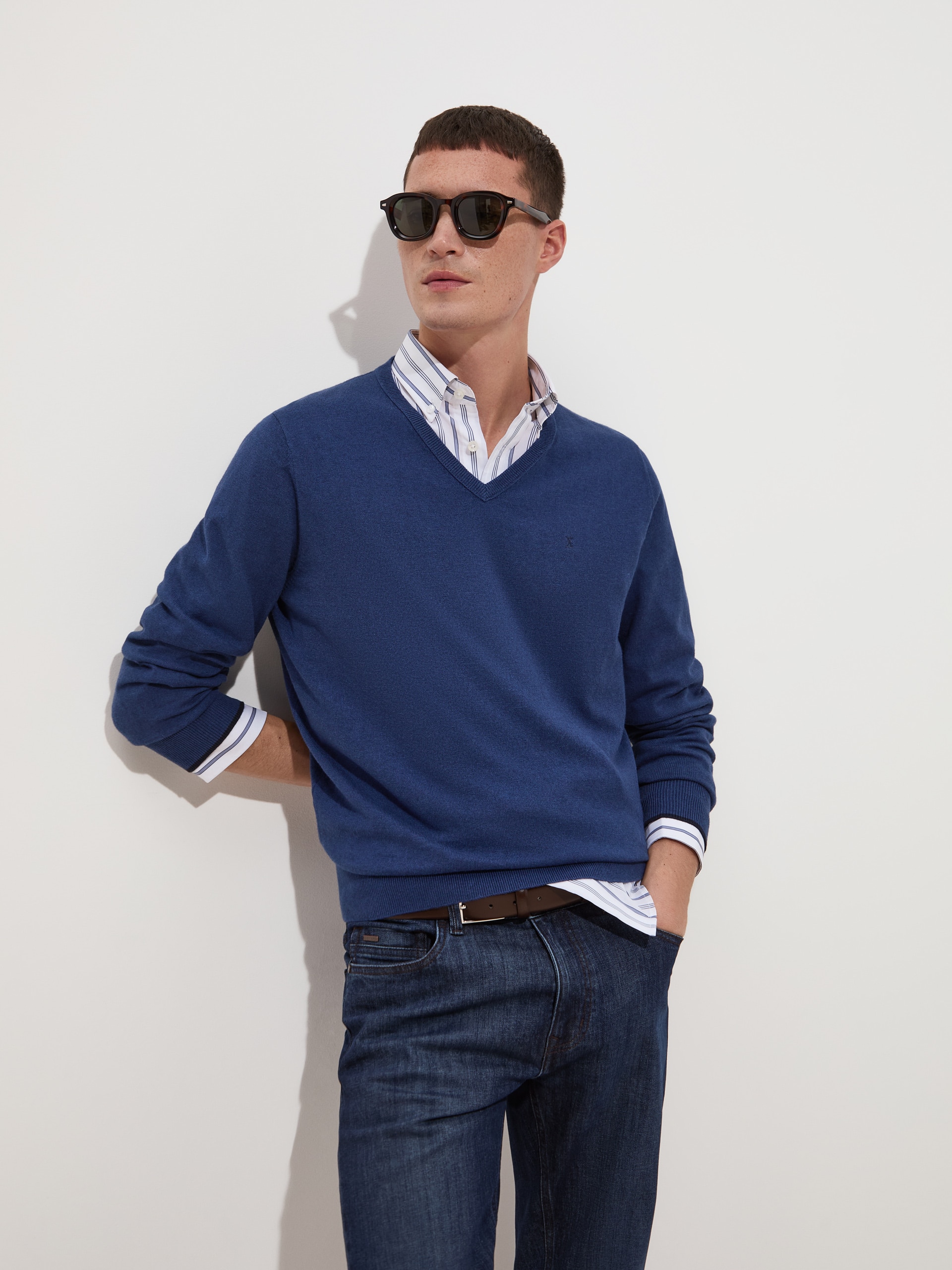 Pullover em Algodão e Caxemira Azul-1