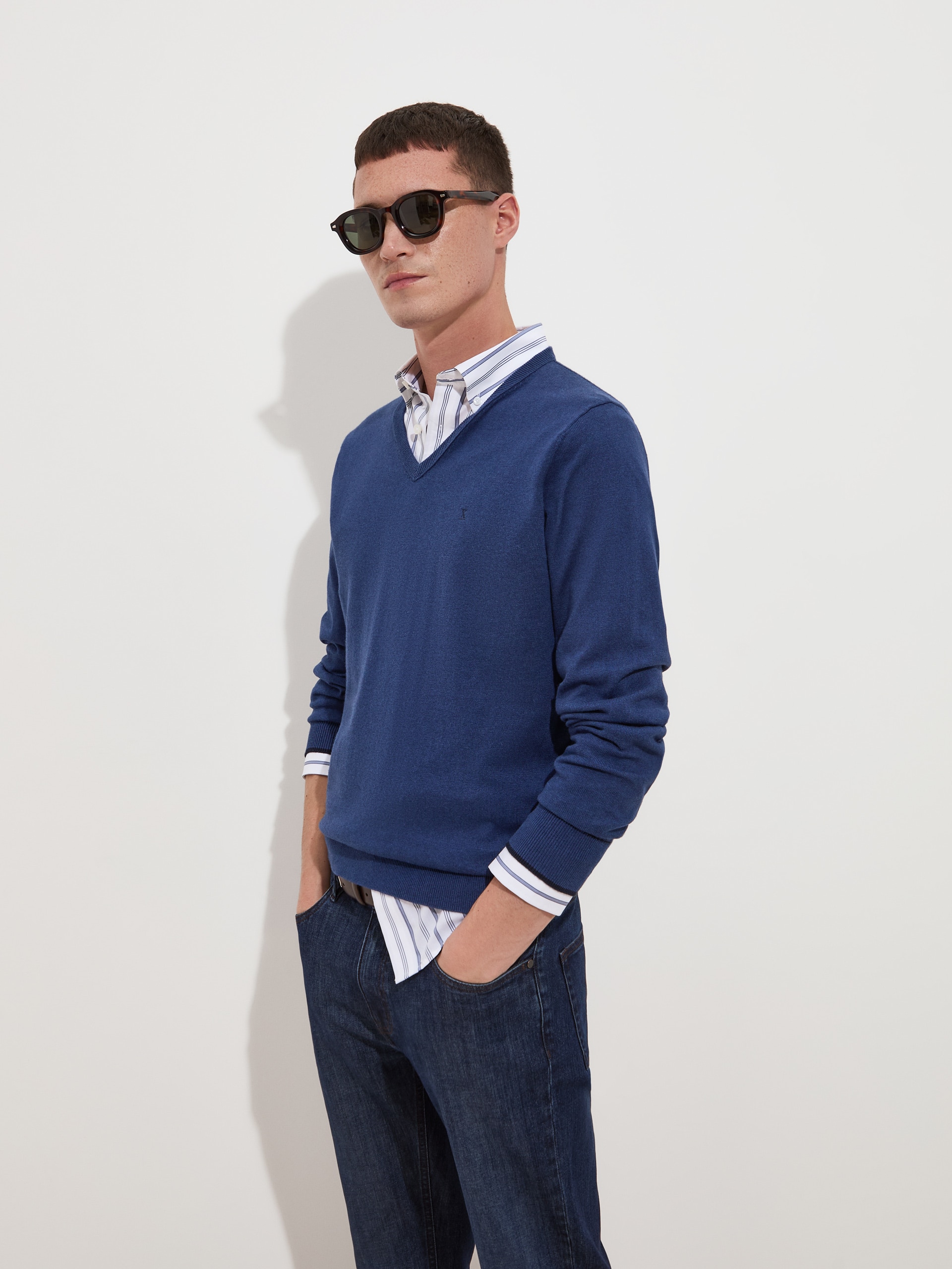 Pullover em Algodão e Caxemira Azul-3