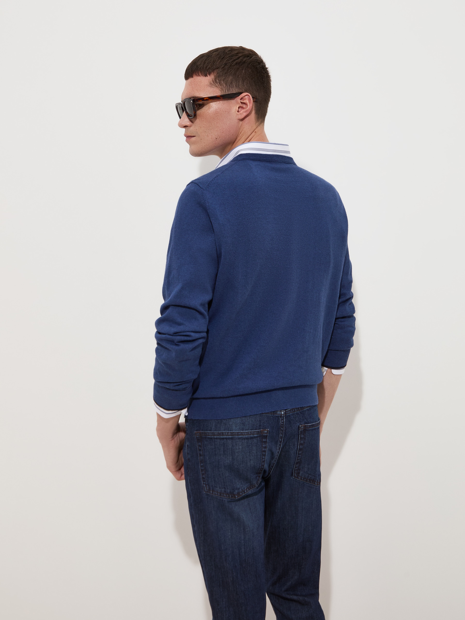 Pullover em Algodão e Caxemira Azul-4