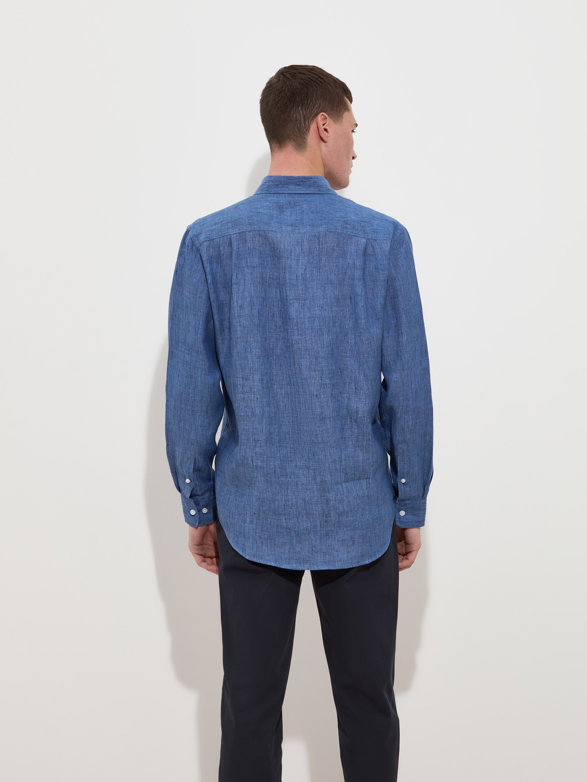Camisa Regular Fit de Linho Azul Royal-4