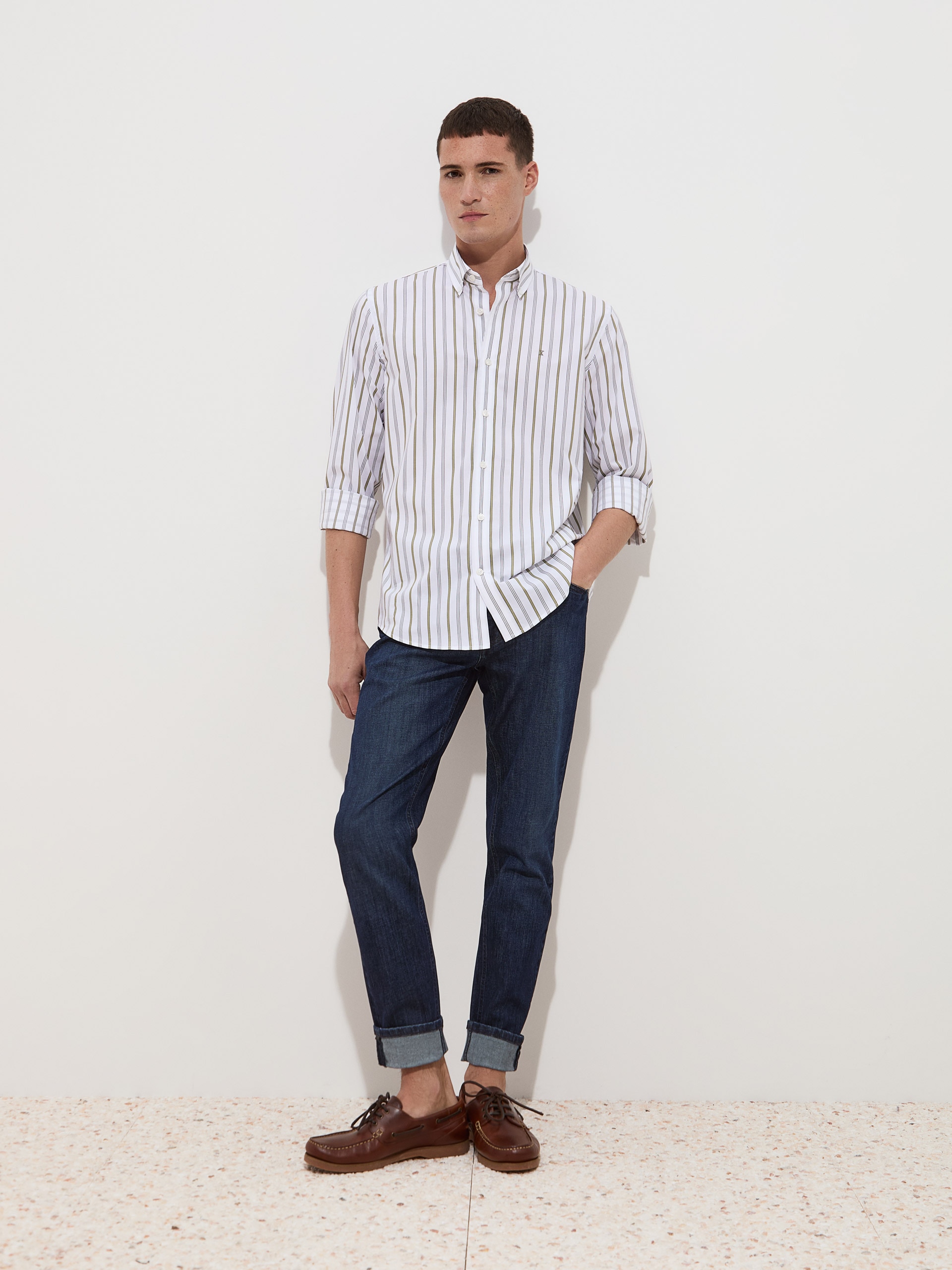 Camisa Regular Fit de Algodão Caqui-2