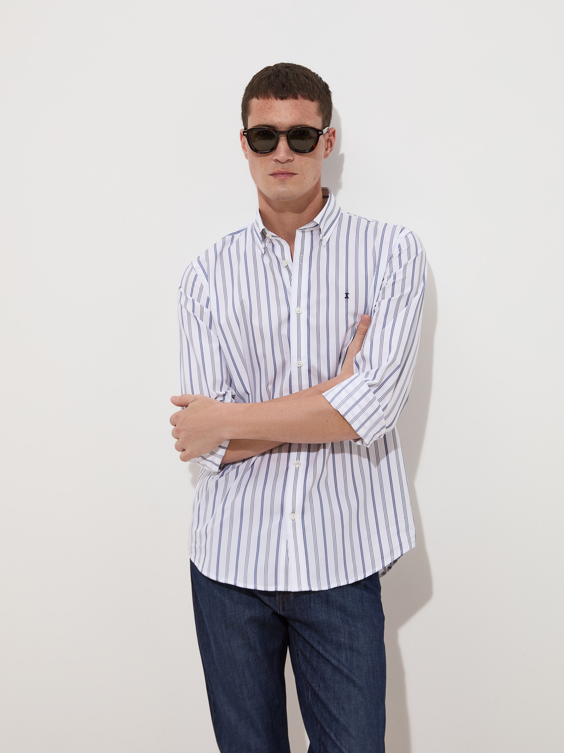 Camisa Regular Fit de Algodão Azul-marinho-1